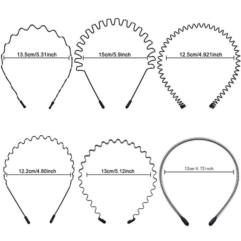 WaKuKa Diadem Sport-Yoga-Stirnbänder (6-tlg) gewellte Stück 6 Metall-Stirnbänder