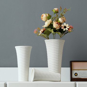 HIBNOPN Dekovase 3er-Set Hoch Porzellan Blumenvasen Vasen Deko vase mit Webmuster 20cm (3 St)