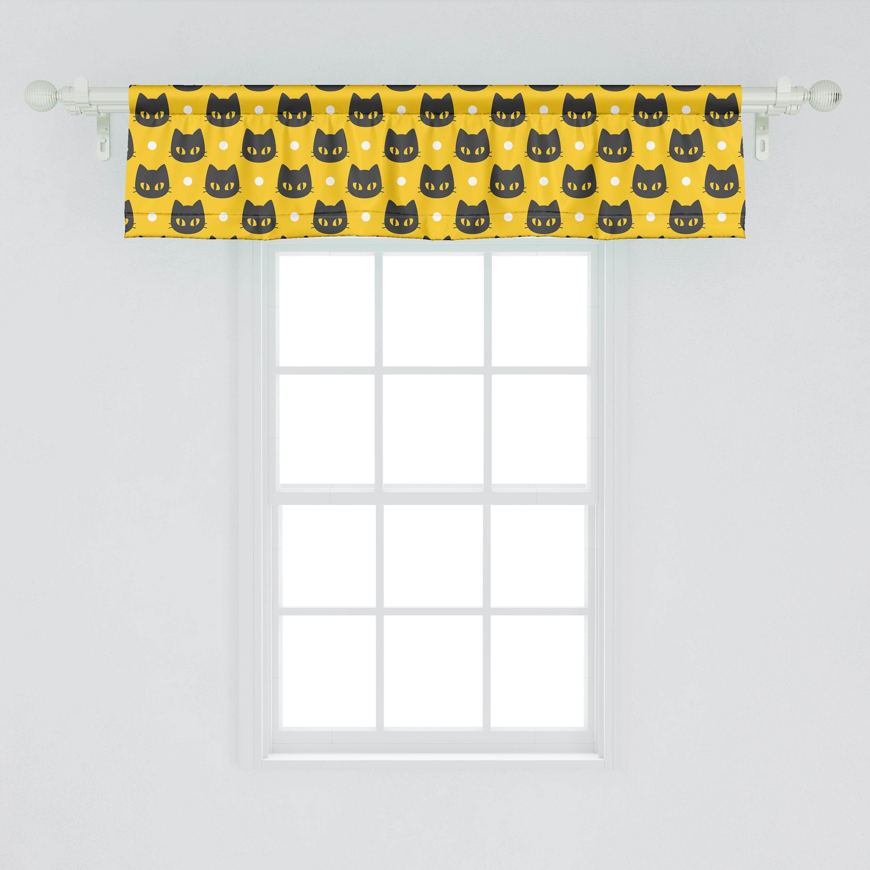 Scheibengardine Vorhang Volant für Küche Schlafzimmer Lustige Dekor Stangentasche, und Abakuhaus, mit Punkte Katzen dunkle Microfaser, Kätzchen