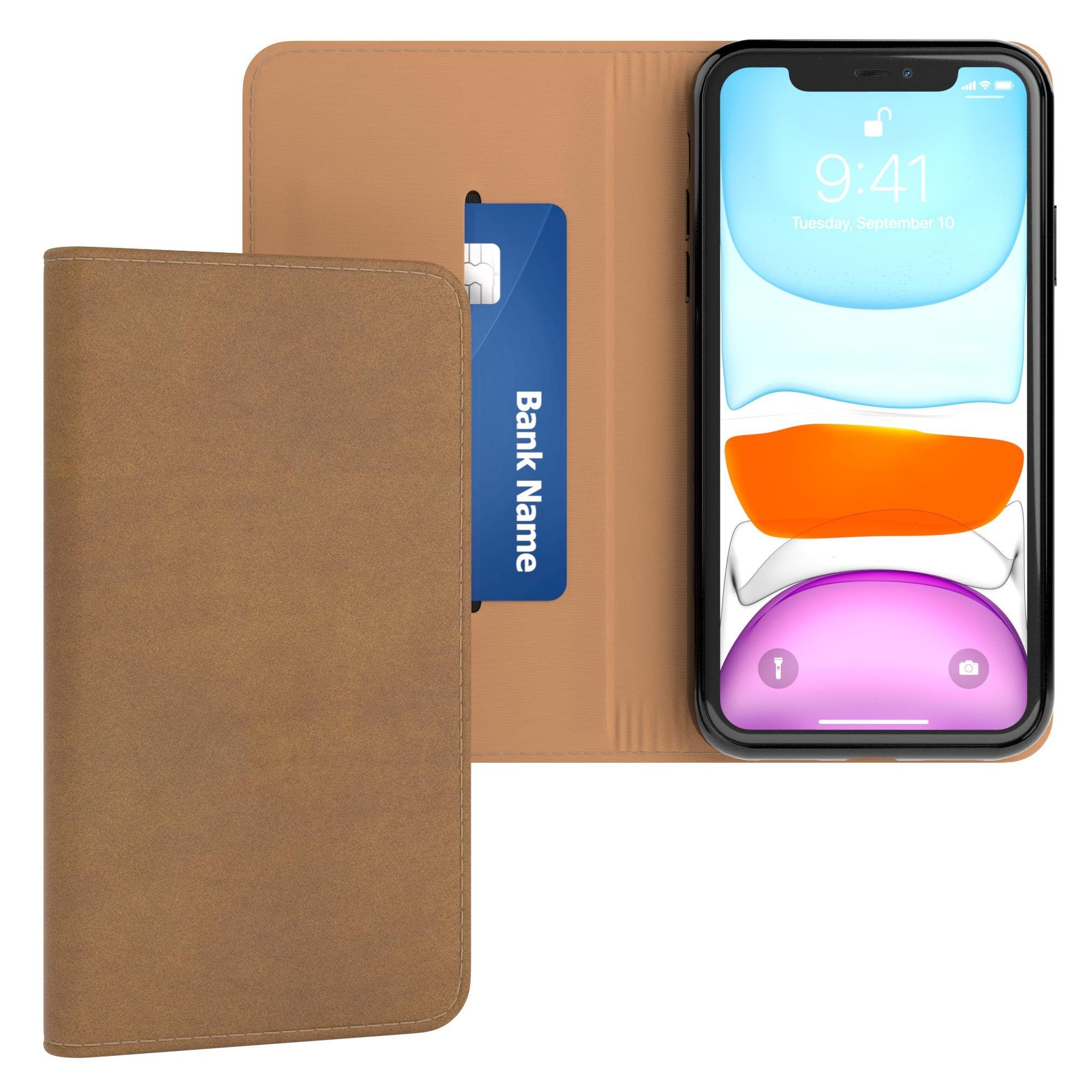 EAZY CASE Handyhülle Bookstyle Vintage für Apple iPhone 11 6,1 Zoll, Tasche Kunstleder Etui Handytasche mit Standfunktion Hülle Hellbraun