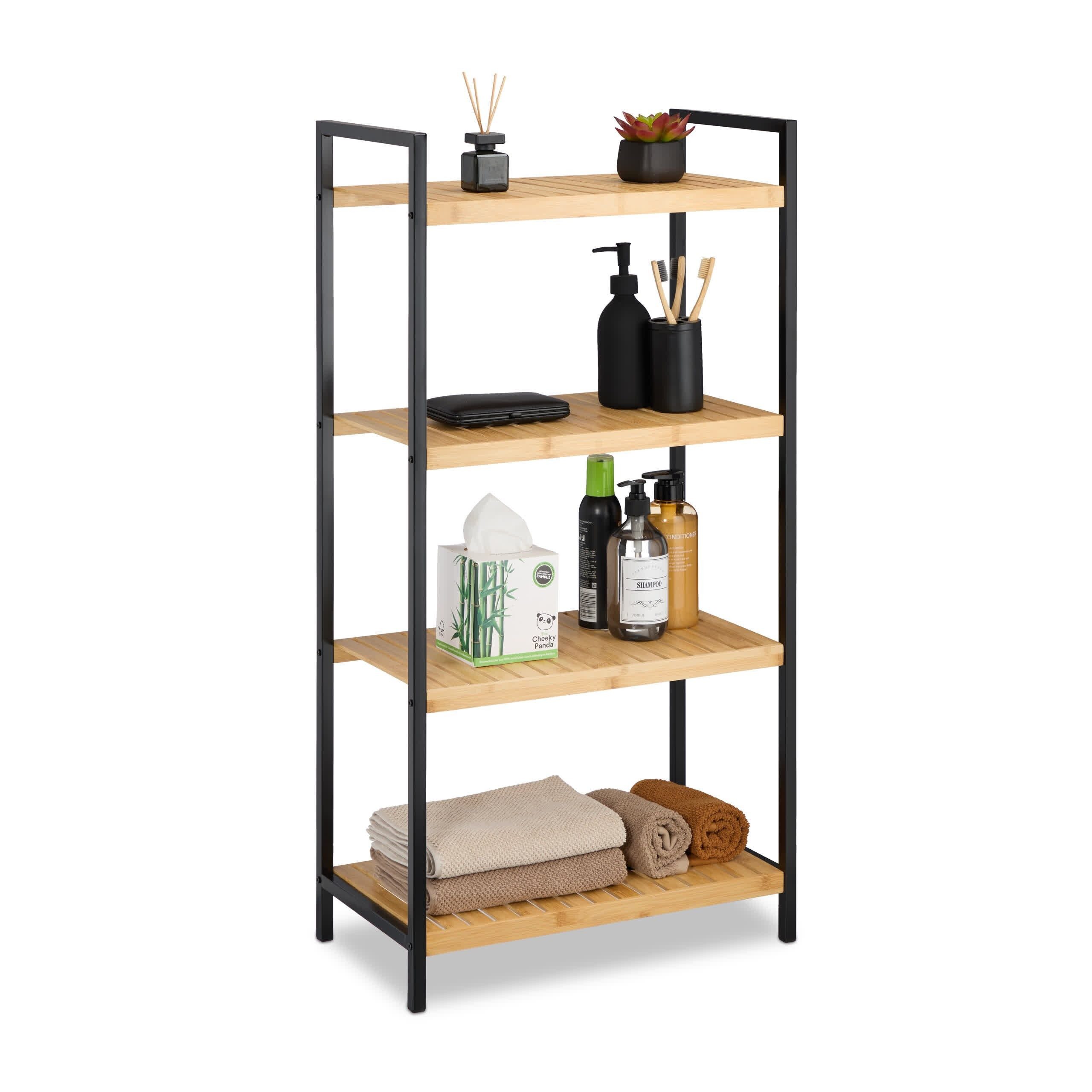 relaxdays Regal Bambus + Stahl 4 Ablage günstig online kaufen
