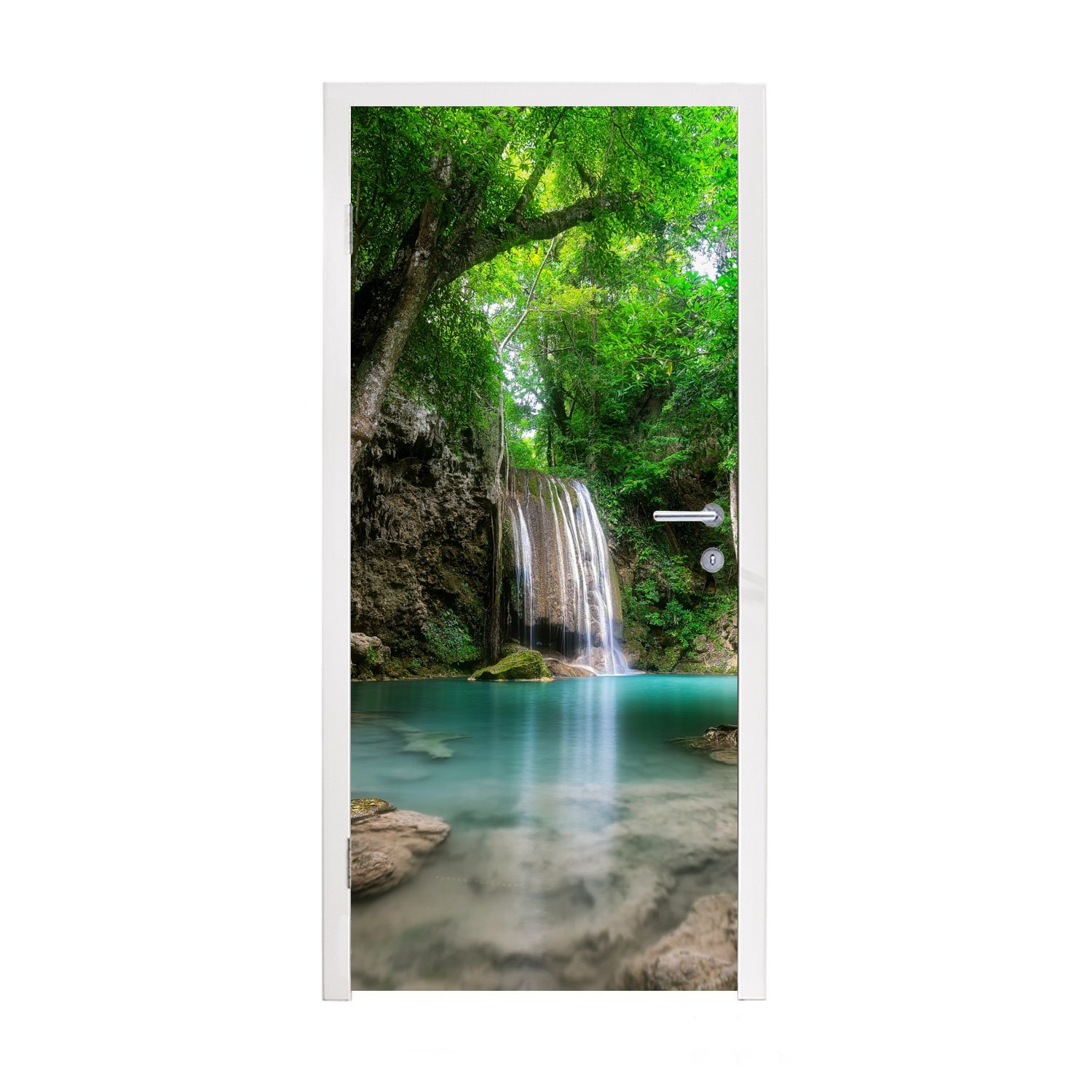 MuchoWow Türtapete Erawan-Wasserfall in Kanchanaburi, Thailand., Matt, bedruckt, (1 St), Fototapete für Tür, Türaufkleber, 75x205 cm