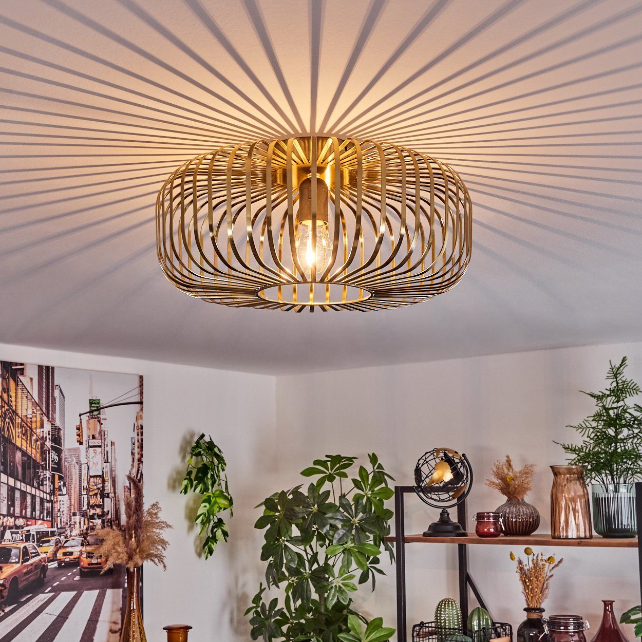 hofstein Deckenleuchte runde Deckenlampe aus Metall in Altmessingfarben, oh günstig online kaufen