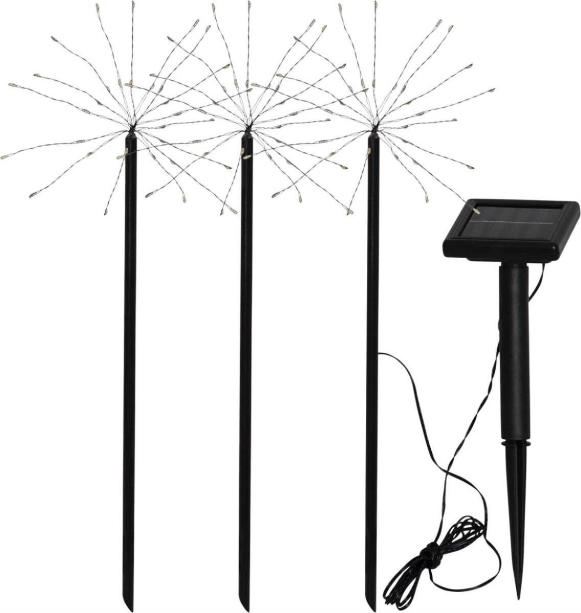 STAR TRADING LED Solarleuchte LED Solar Gartenleuchte FEUERWERK 3 Spieße warmweiße LED 40cm Sensor, LED Classic, warmweiß (2100K bis 3000K)