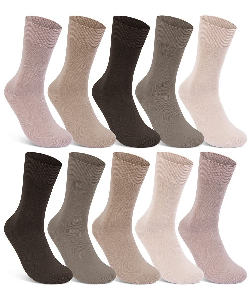 sockenkauf24 Gesundheitssocken 10 Paar Damen & Herren Socken 100% Baumwolle ohne Gummidruck (6 x Beige + 2 x Olive + 2 x Braun, 43-46) und ohne Naht - 10600
