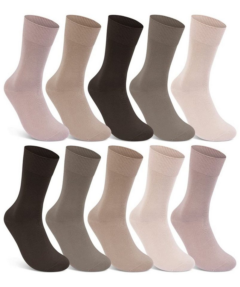 sockenkauf24 Gesundheitssocken 10 Paar Damen & Herren Socken 100% Baumwolle ohne Gummidruck (6 x Beige + 2 x Olive + 2 x Braun, 47-50) und ohne Naht - 10600