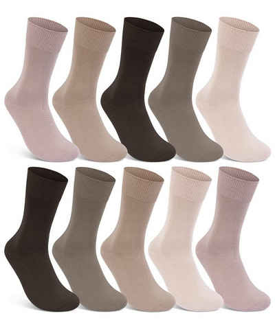 sockenkauf24 Gesundheitssocken 10 Paar Damen & Herren Socken 100% Baumwolle ohne Gummidruck (6 x Beige + 2 x Olive + 2 x Braun, 39-42) und ohne Naht - 10600