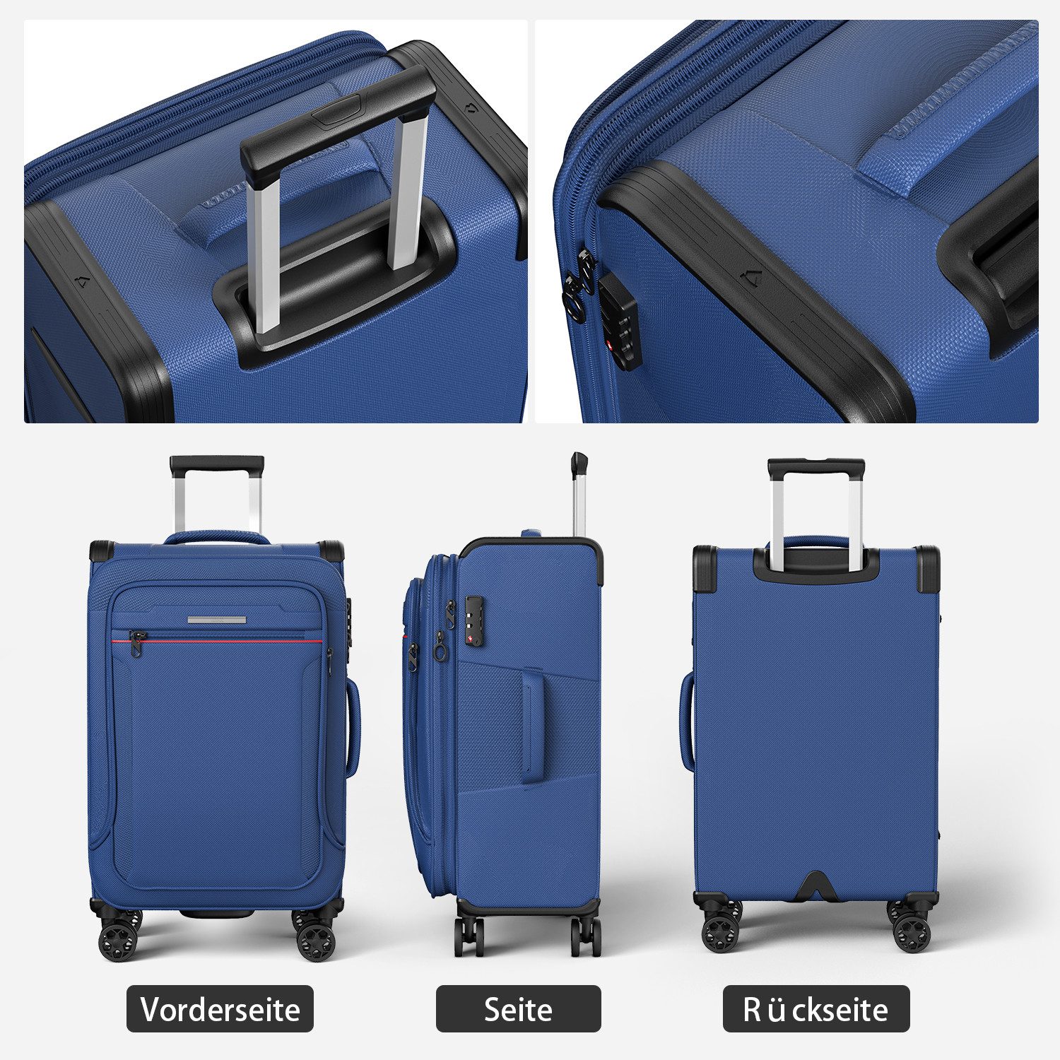 Verage Weichgepäck-Trolley Toledo Weichschalenkoffer Reisekoffer, 4 Rollen, TSA-Schloss, 4 Rollen Trolley Volumenerweiterung bei S/M/L/Sets