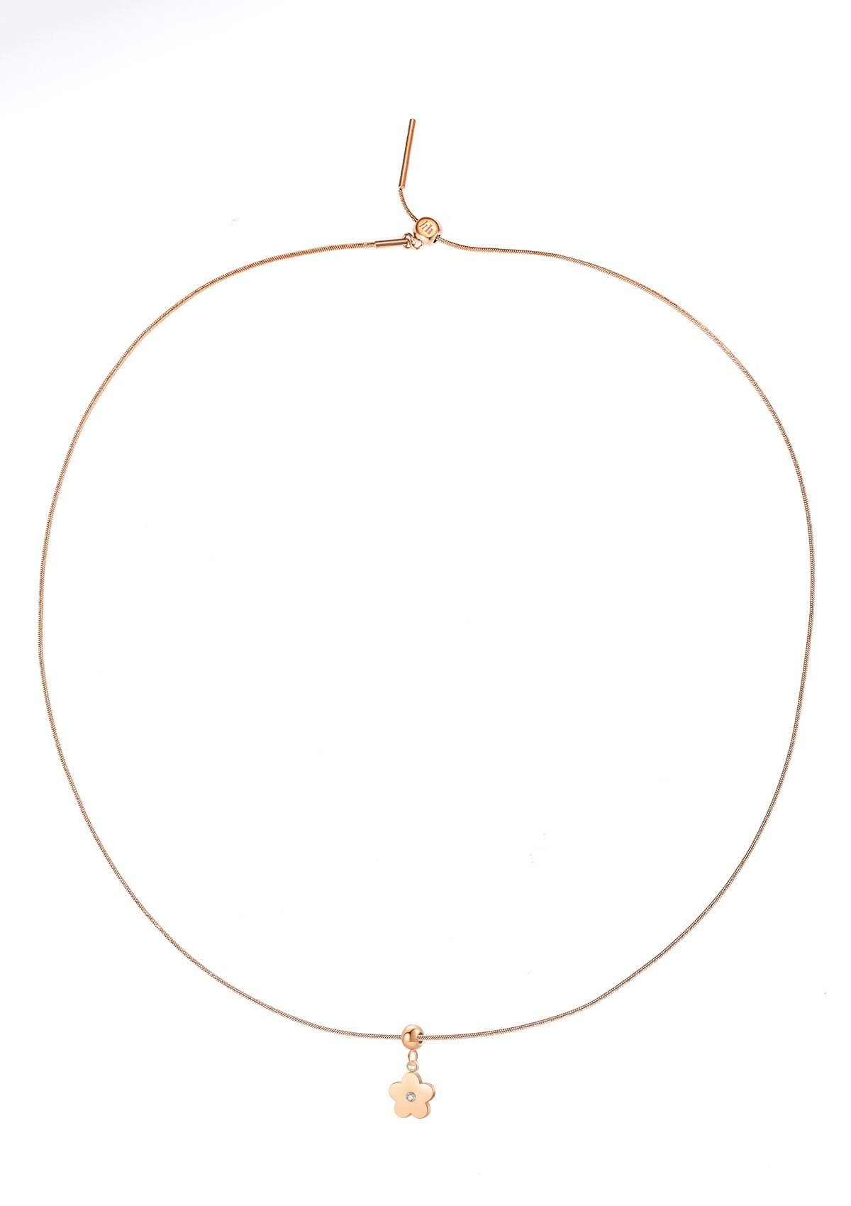 Collier Edelstahl Kette Damen Blume 18K Gold Roségold, Zirkonia hängend