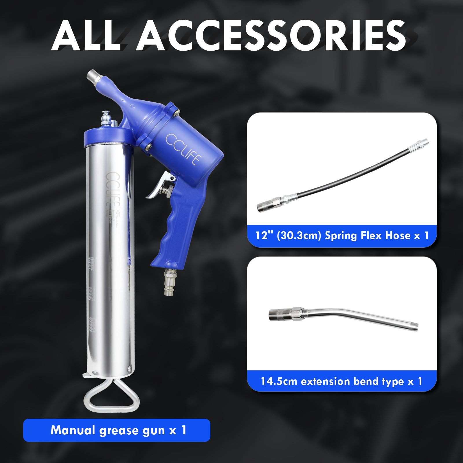 CCLIFE Werkstattpresse Druckluft Fettpresse Pneumatik Handpresse Werkstatt Presse mit Zubehör, max. 6000 in t, set, 3-tlg.