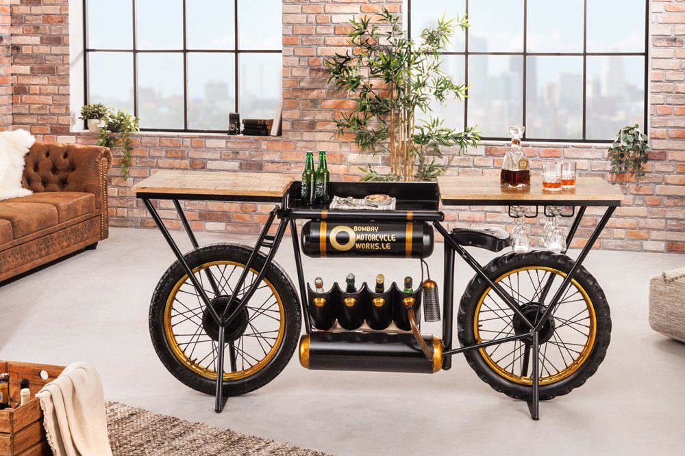 riess-ambiente Konsolentisch MOTORCYCLE 185cm braun/schwarz - Mangoholz, Metall, Motorrad, Bartheke (Einzelartikel, 1-St), Upcycling Beistelltisch mit Massivholz - ideal f. industrial Wohnräume