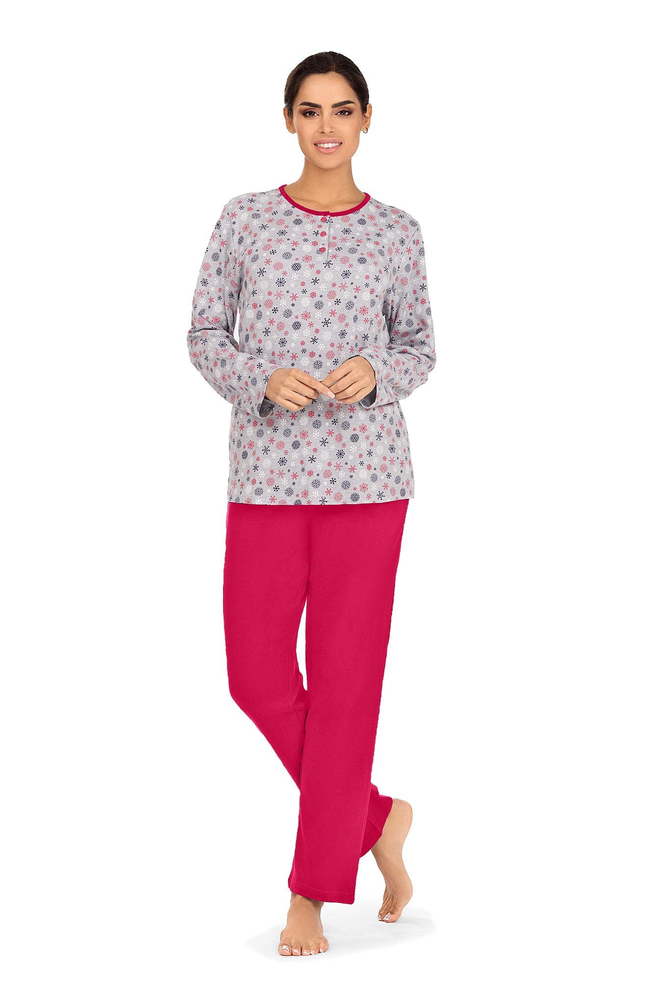 comtessa Schlafanzug (Set, 2 tlg., Set) Damen Schlafanzug 2-teilig Pyjama  Knopfleiste Baumwolle Snowflakes | Pyjamas