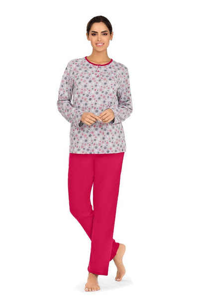 comtessa Schlafanzug (Set, 2 tlg., Set) Damen Schlafanzug 2-teilig Pyjama Knopfleiste Baumwolle Snowflakes