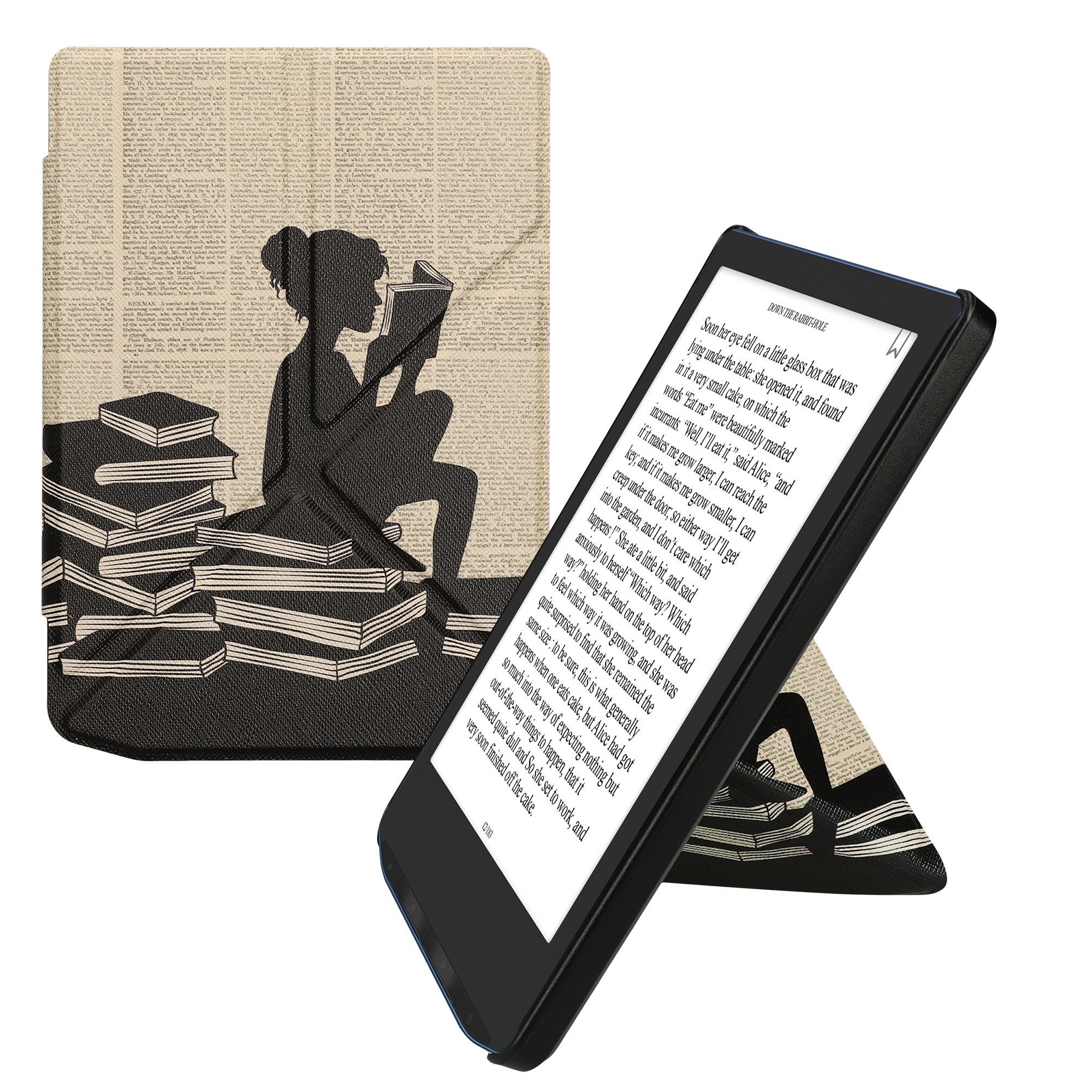 kwmobile E-Reader-Hülle eReader Schutzhülle für Pocketbook Verse / Verse Lite / Verse Pro, Hülle mit Falt Cover für E-Reader in Schwarz Beige