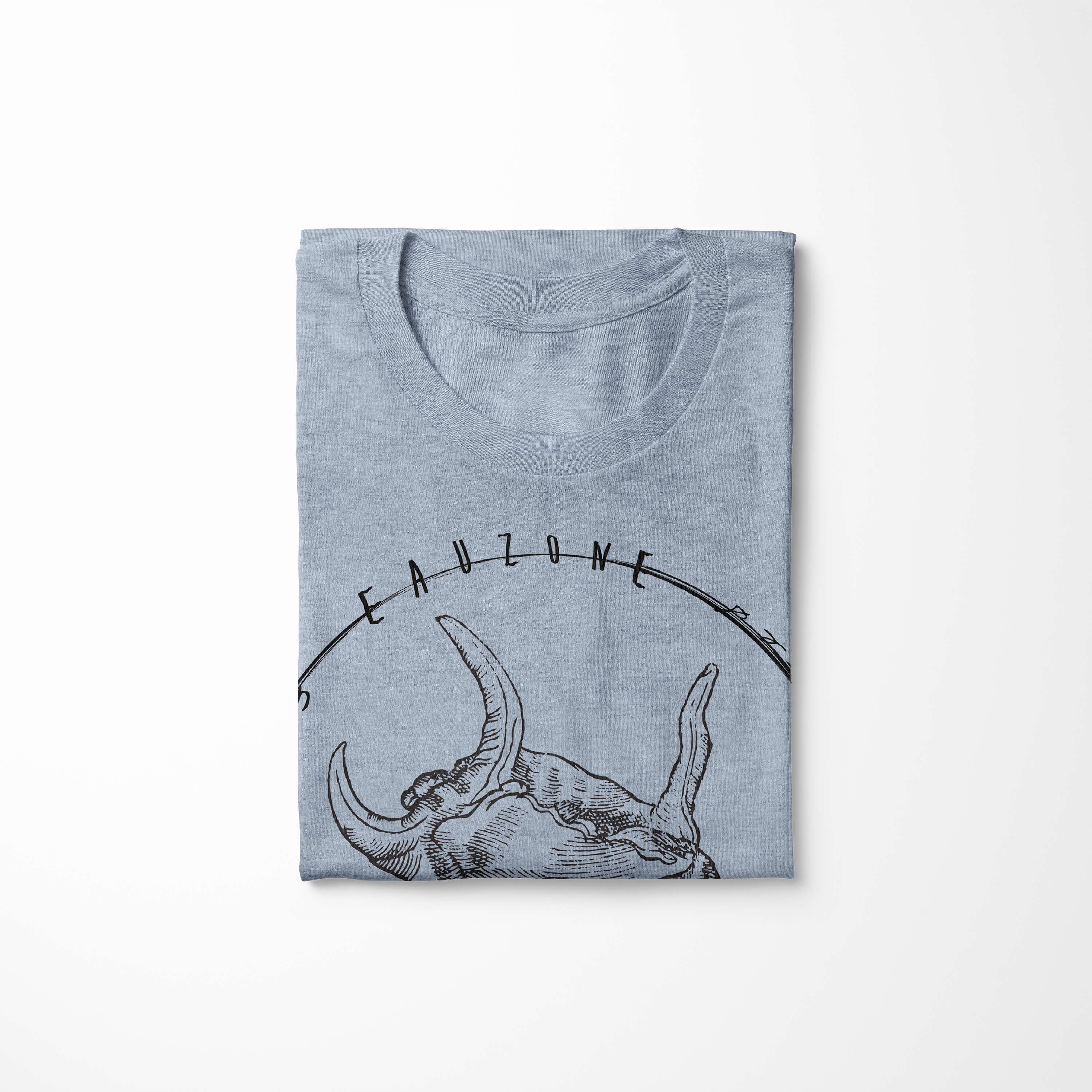 Sinus Art T-Shirt T-Shirt Fische und - Tiefsee / Sea Denim feine Schnitt Creatures, Struktur 050 Stonewash Serie: sportlicher Sea