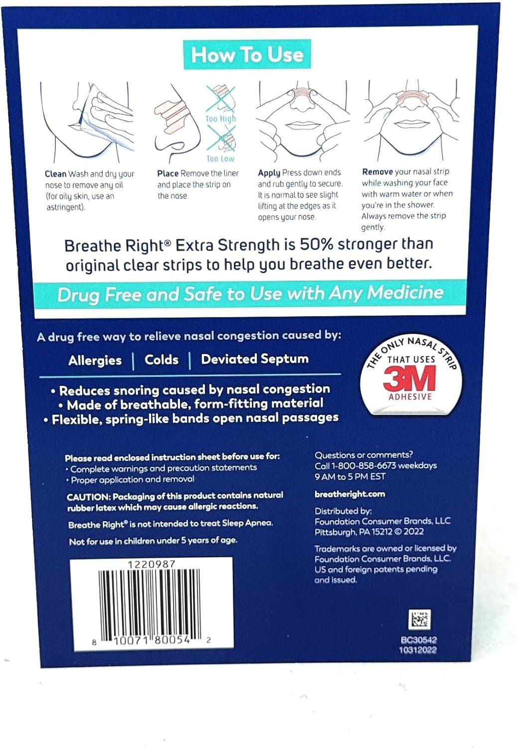 Breathe Right Nasenpflaster Breathe Right Nasal Strips, 72 transparente Streifen, Drug Free (72 St)