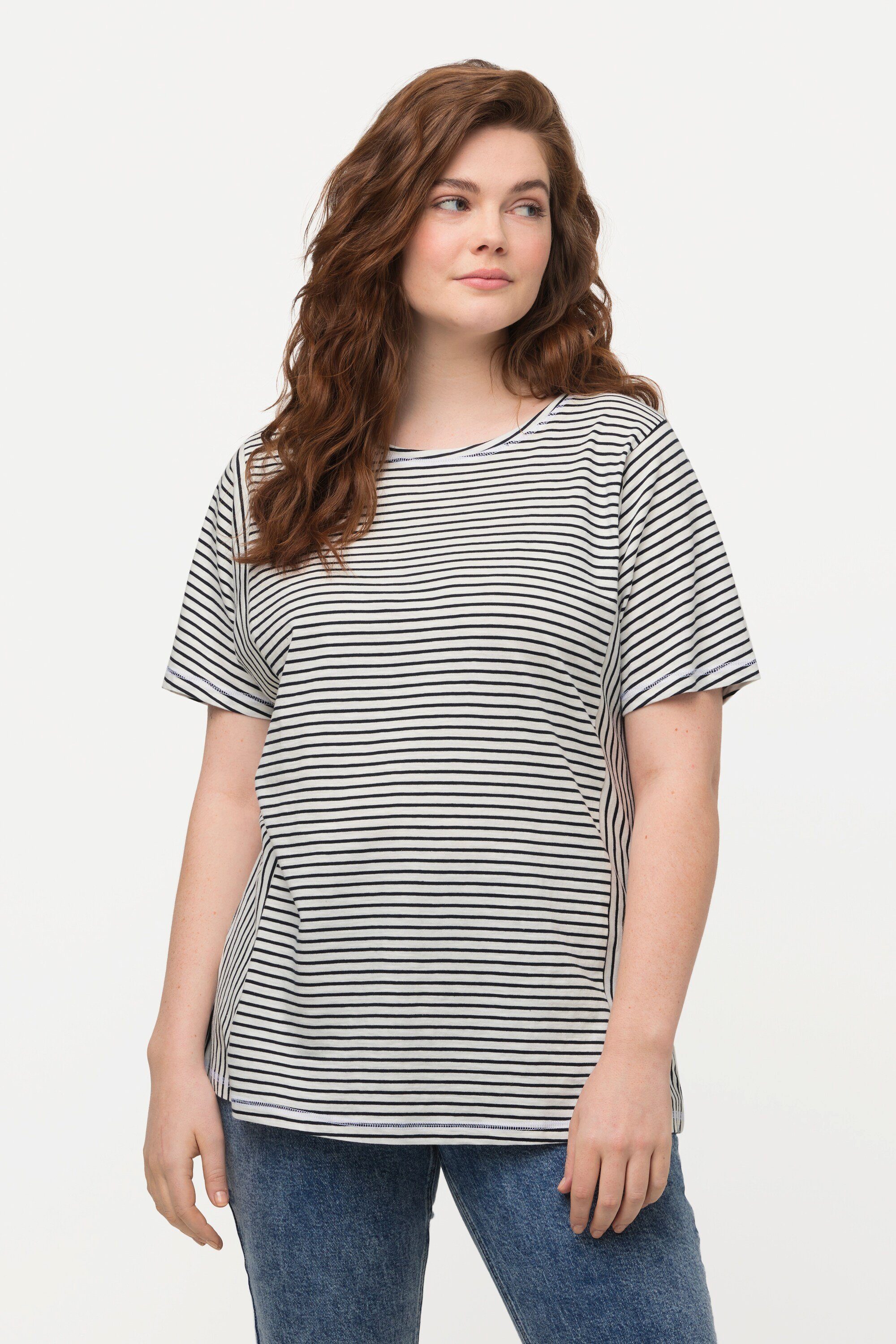 Ulla Popken T-Shirt T-Shirt Streifenmix Rundhals günstig online kaufen