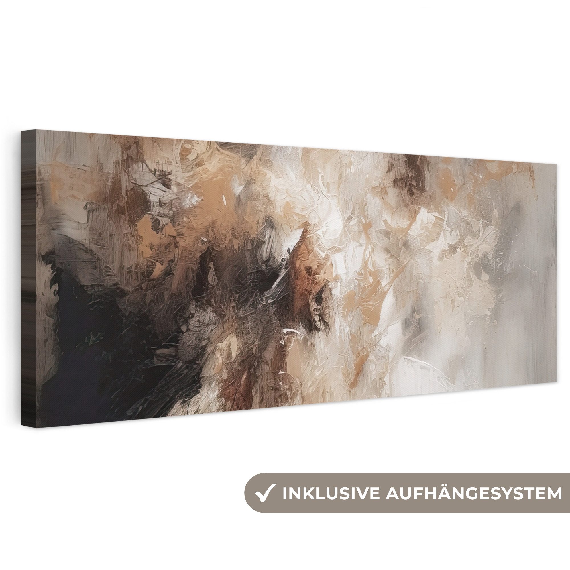 OneMillionCanvasses® Leinwandbild Panorama Farbe - Abstrakt - Beige - Kunst, Fotodruck (1 St), Leinwand Bilder für Wohnzimmer Schlafzimmer 90x30 cm