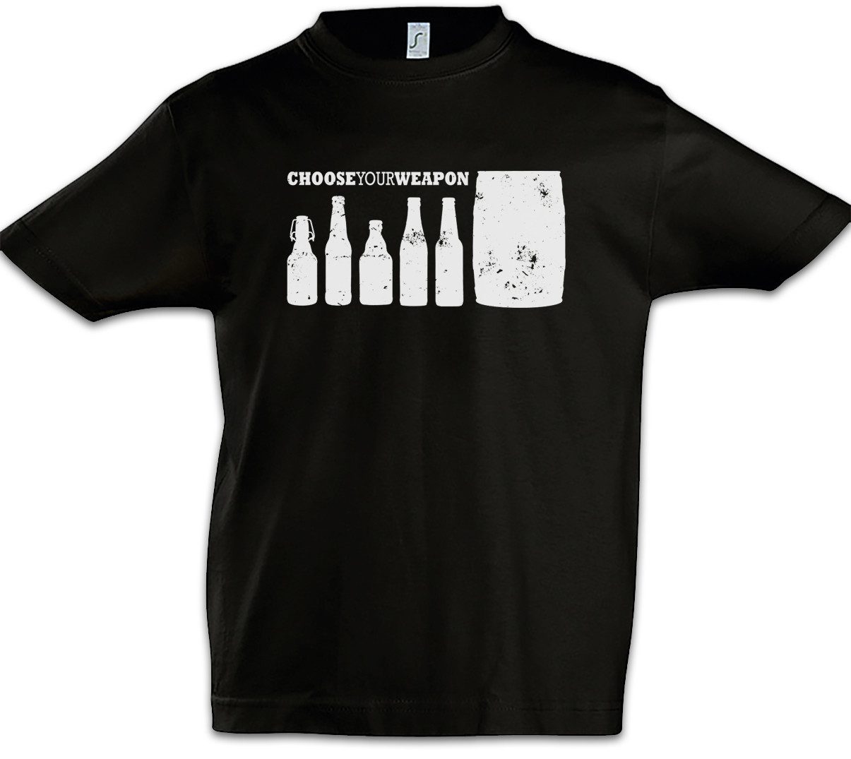 Print-Shirt Choose Your Weapons I Kinder T-Shirt Bottle Flaschen Alkohol Bier Wein