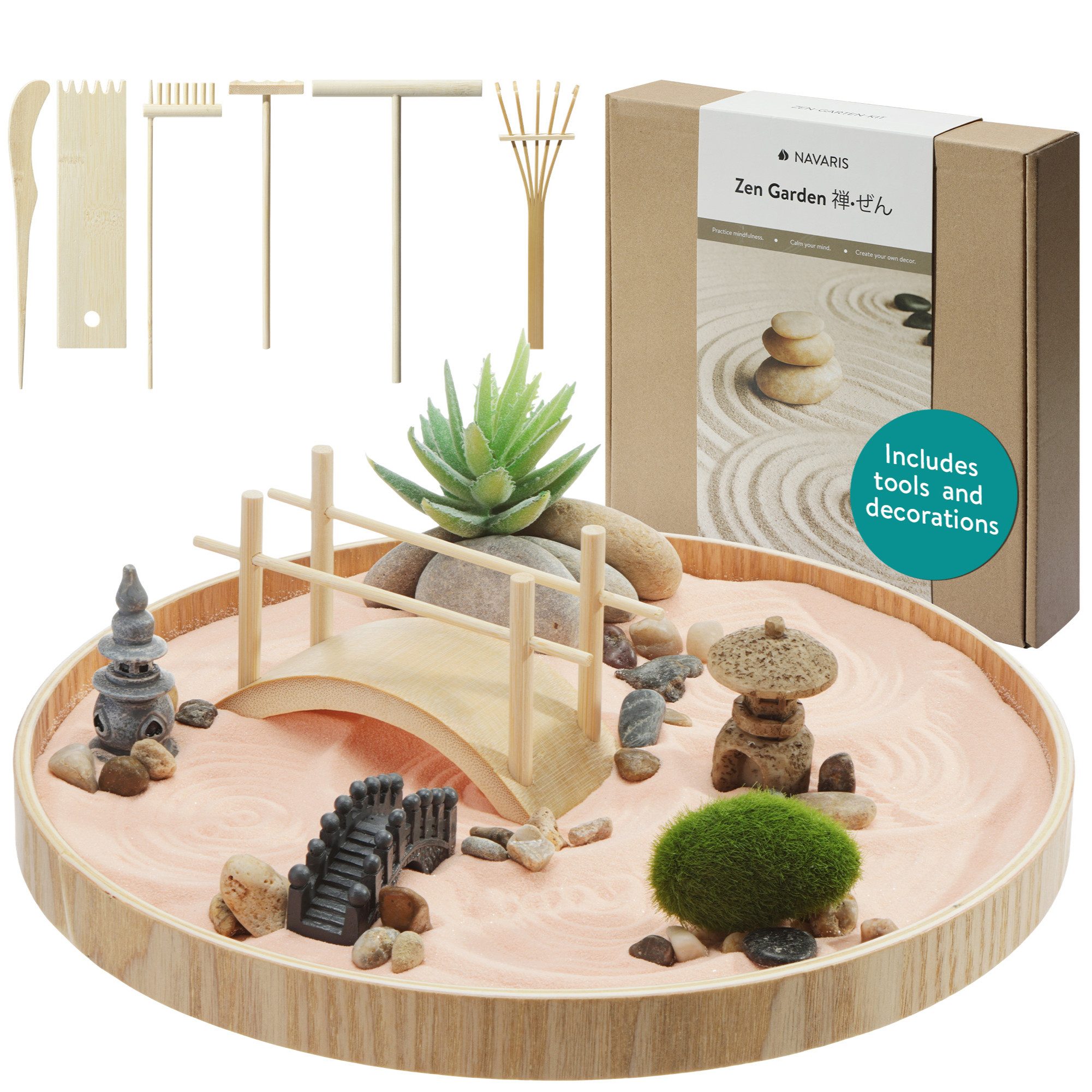 Navaris Dekofigur Navaris Mini Zen Garten Kit - Miniatur Sand Garten mit Zu günstig online kaufen