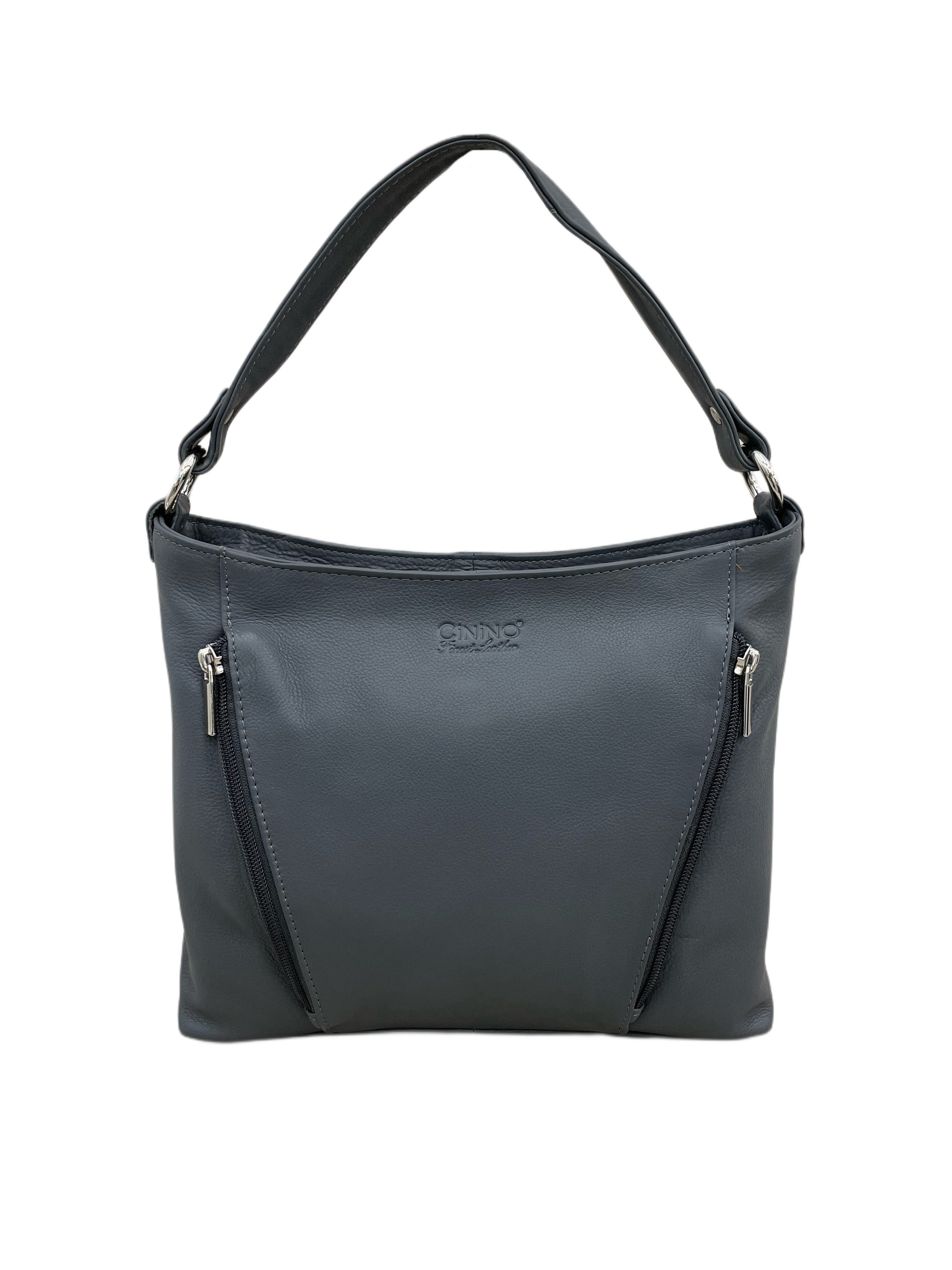 Cinino Handtasche C6078, Ledertasche mit Kurzgriff + verstellbaren Schulterriemen