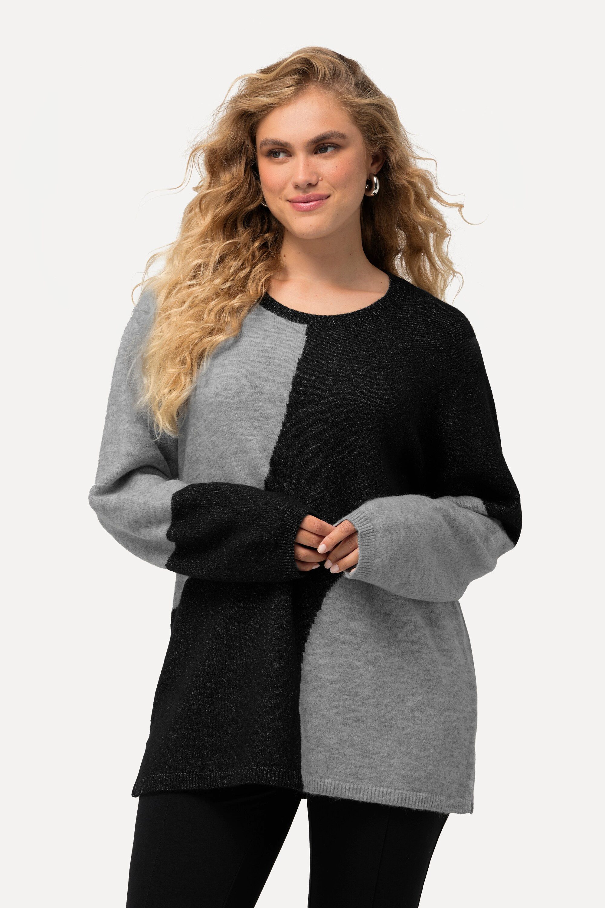 Strickpullover Pullover Colorblocking Rundhals Langarm