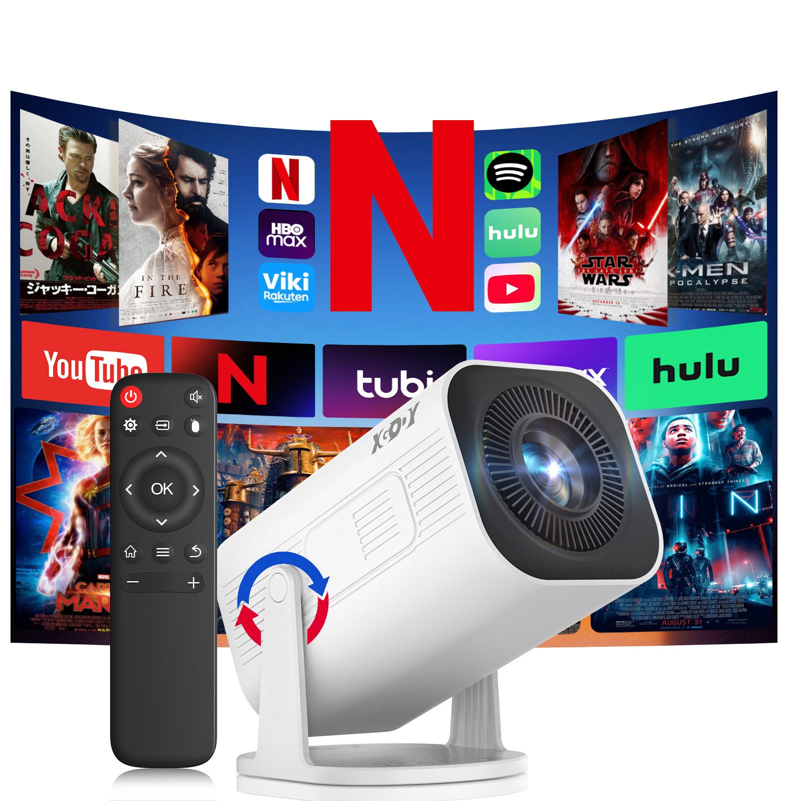 XGODY 2026 Neu Tragbarer Projektor Gimbal 3Pro 4K Android 11 Wifi6 BT 5.4 Mini-Beamer (12000 lm, 10000:1, 3840 x 2160 px, Android OS mit App-Store, Youtube, Netflix, Prime Video etc)