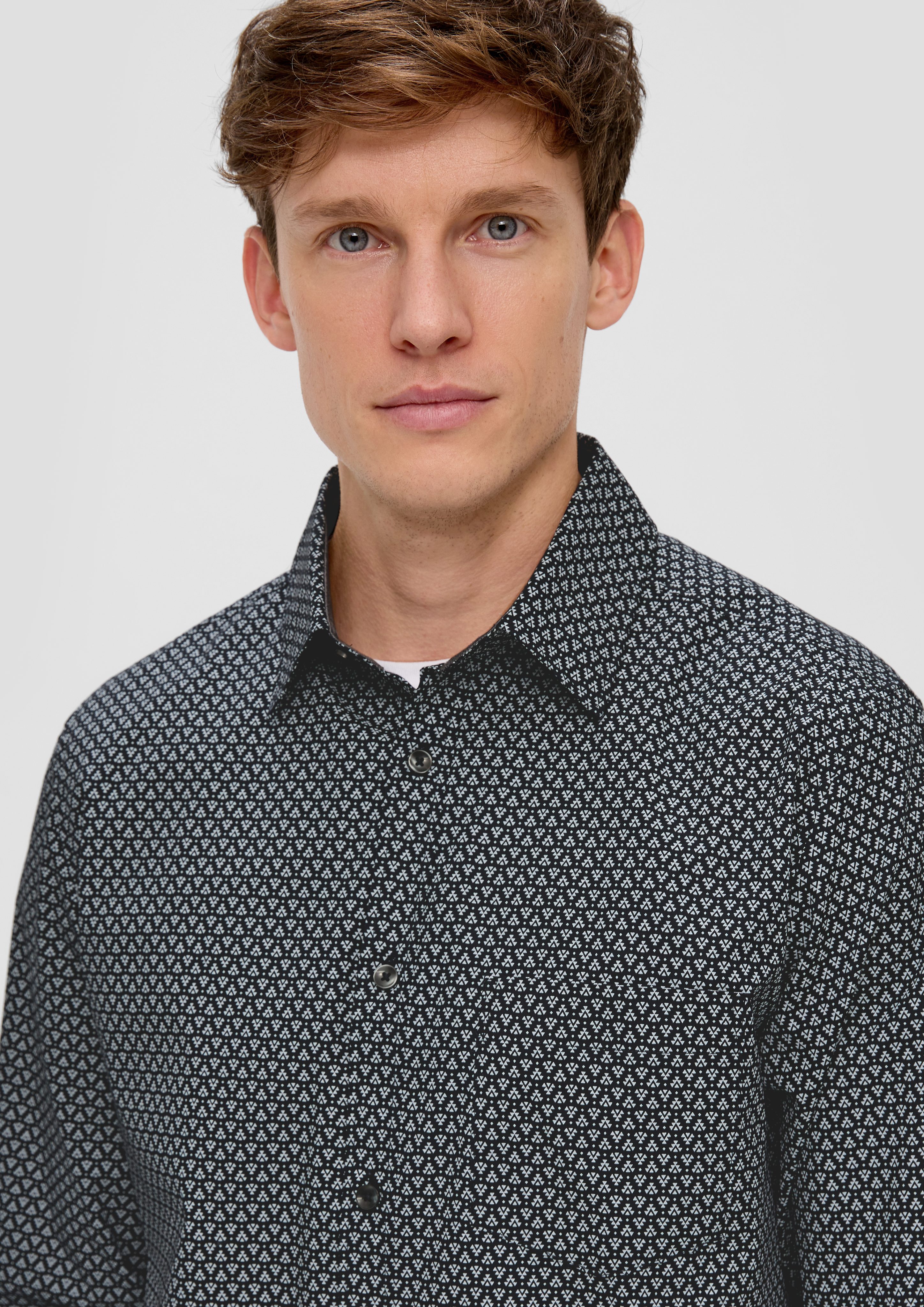 Langarmhemd Slim: s.Oliver navy aus Baumwollstretch Hemd