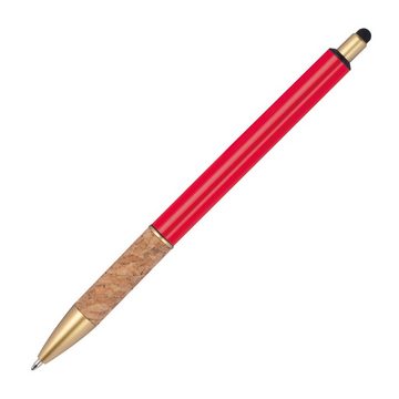 Livepac Office Kugelschreiber 10 Touchpen Metall-Kugelschreiber mit Korkgriffzone / Farbe: rot