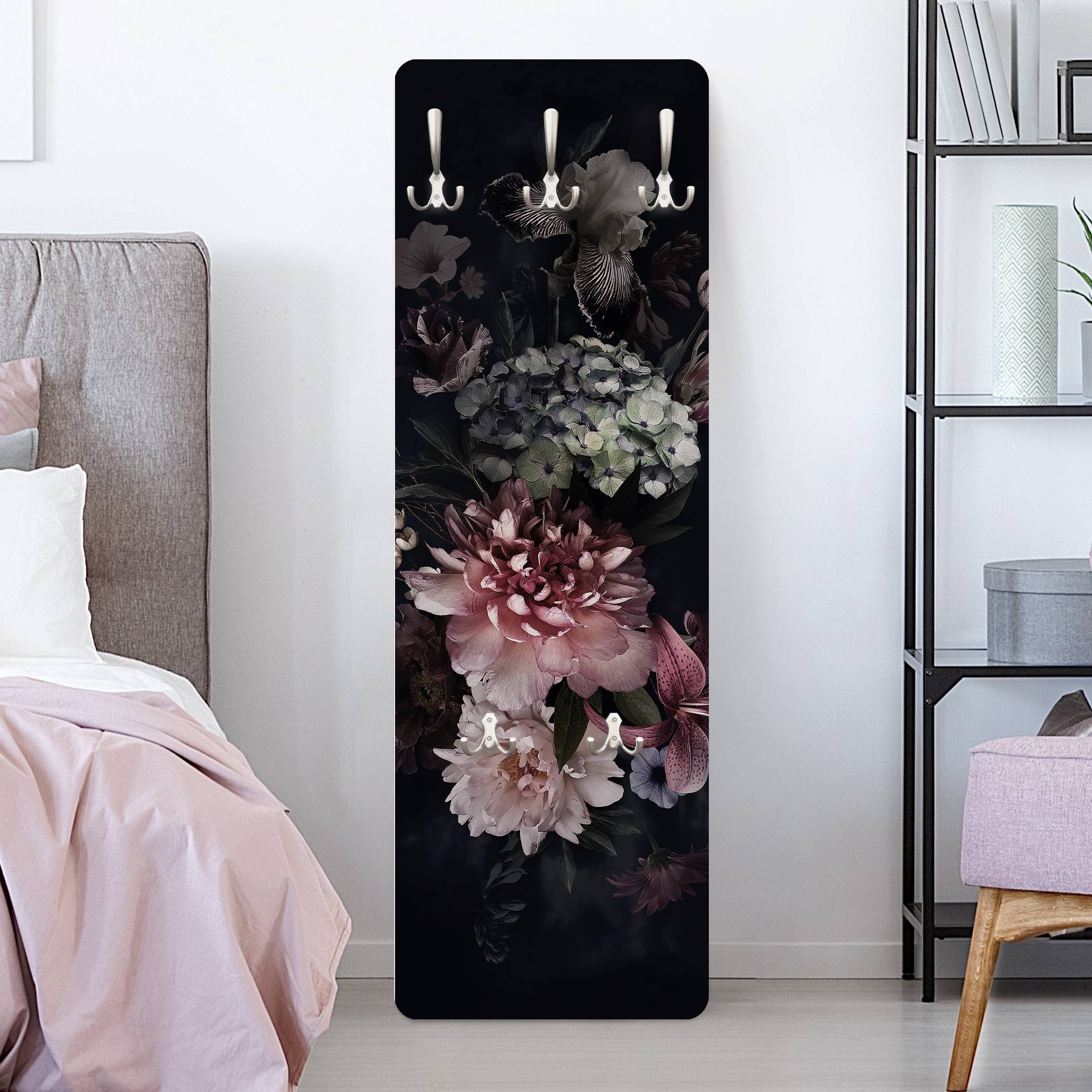 Bilderdepot24 Garderobenpaneel schwarz Blumen Floral Kunst Retro Vintage Bl günstig online kaufen