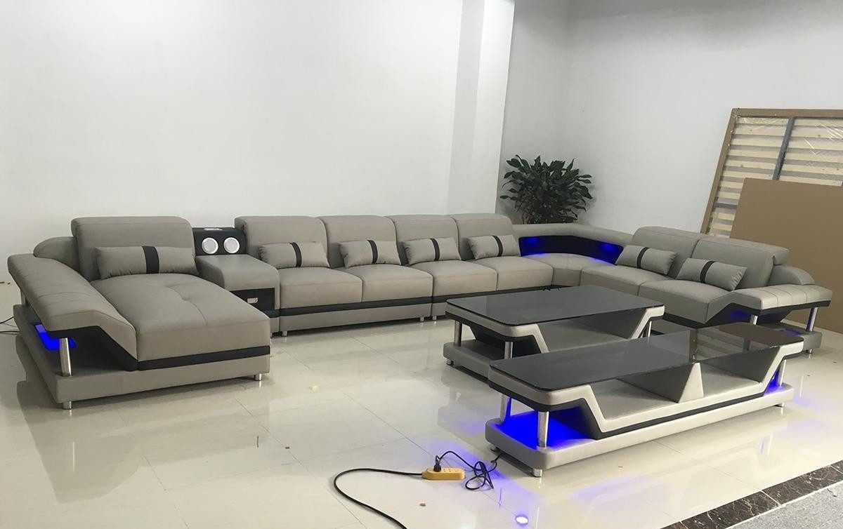 Xlmoebel Wohnlandschaft Designer-Sofa Komplettset mit Polstermöbeln und Sideboard in Grau, Hergestellt in Europa