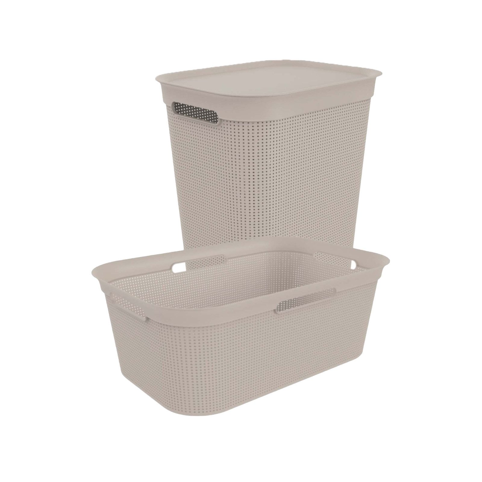 ROTHO Wäschekorb Brisen Wäscheset 2tlg. Korb 41l und Sammler 50l mit Deckel (Starter‑Set, Set 2-tlg), Wäsche einfach organisieren – langlebig, leicht & platzsparend