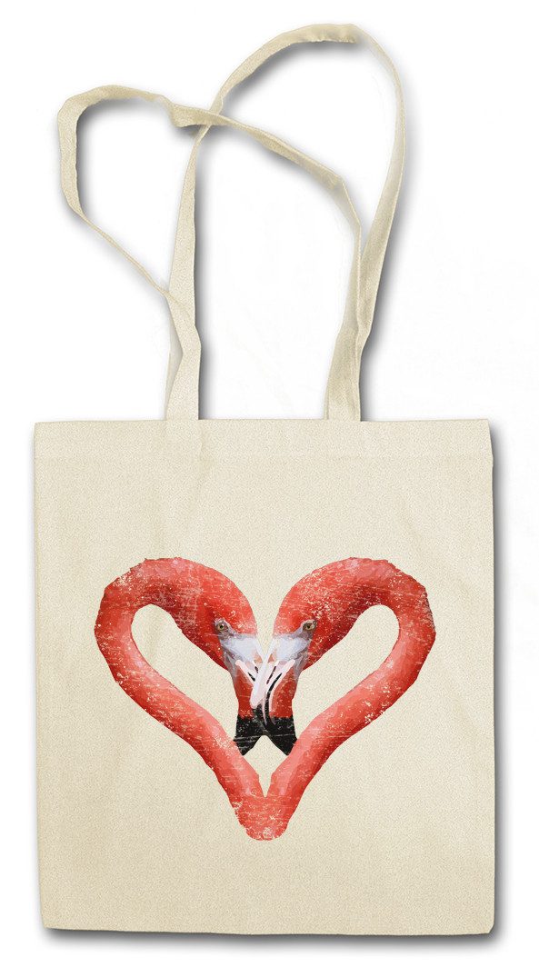 Beuteltasche Flamingo Heart I Stofftasche Herz Love Liebe Unicorn Vogel Einhorn