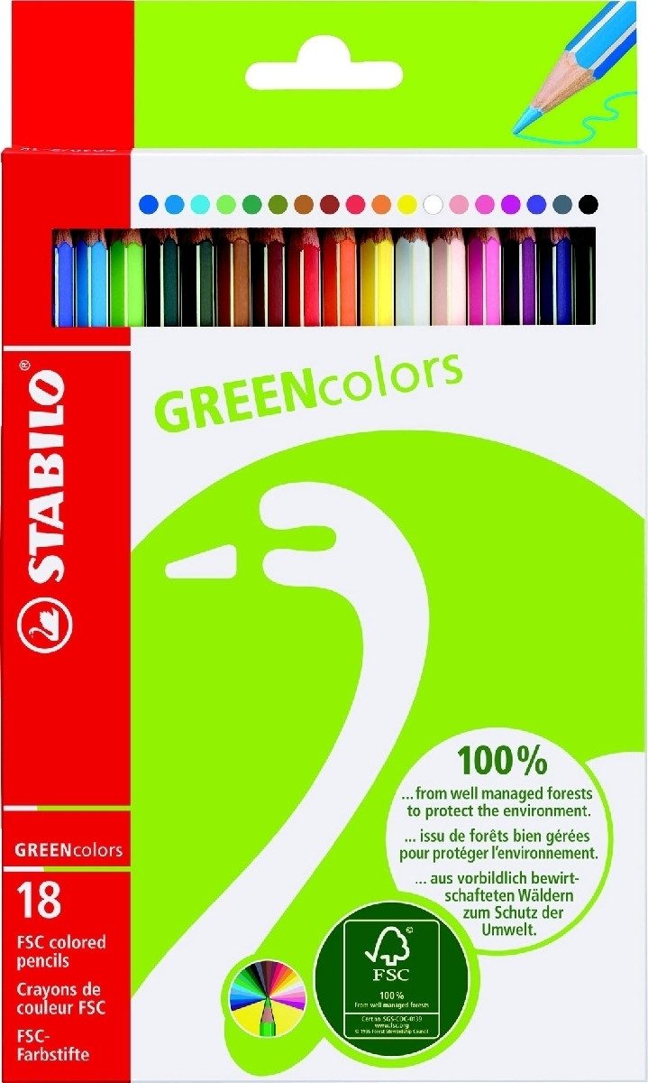STABILO Buntstift Farbstifte GREENcolors Etui mit 18 Stiften