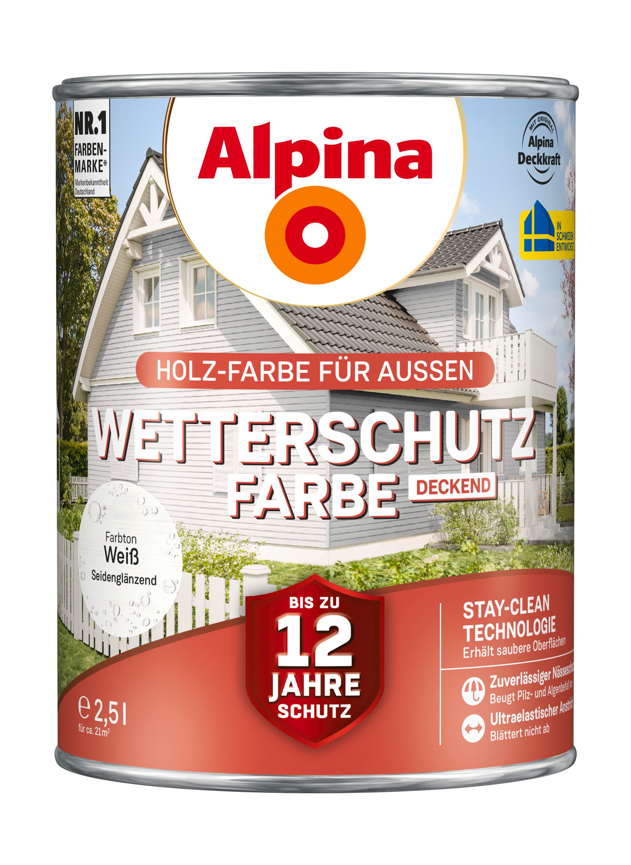 Alpina Holzschutzlasur Alpina Wetterschutz-Farbe deckend seidenmatt