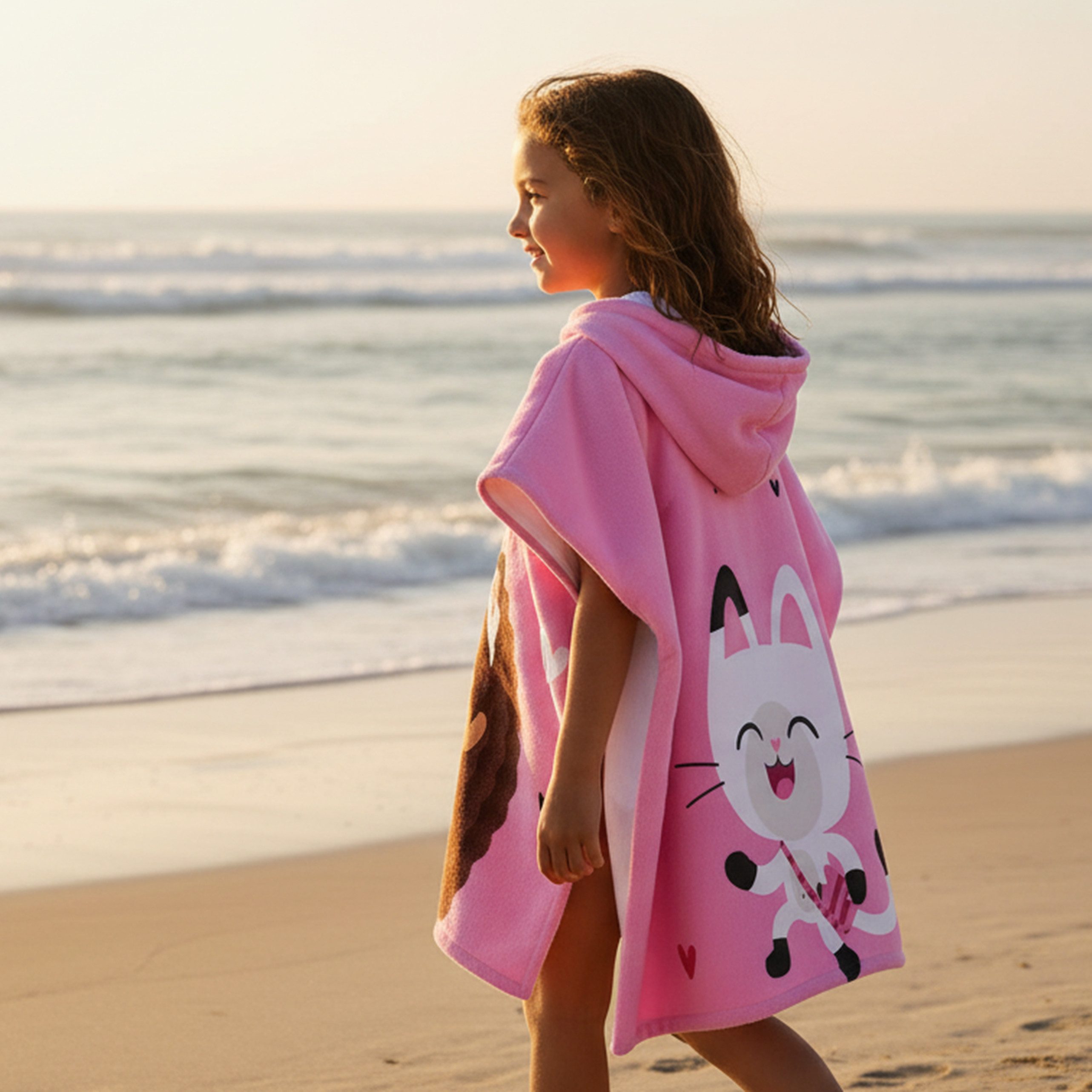 MTOnlinehandel Badeponcho Gabby’s Dollhouse 60x60 cm, Kinder Poncho mit Kapuze, 100% Baumwolle, Kapuze, kuschelig weich für fröhliche Momente nach dem Baden
