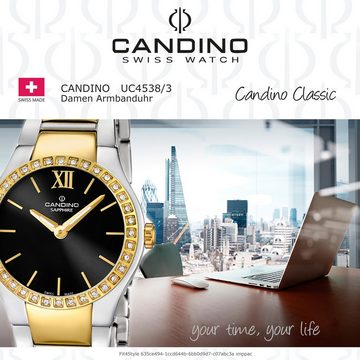 Candino Quarzuhr Candino Damen Uhr Quarzwerk C4538/3, Damen Armbanduhr rund, Edelstahl Gelbgold PVD Beschichtungarmband silb