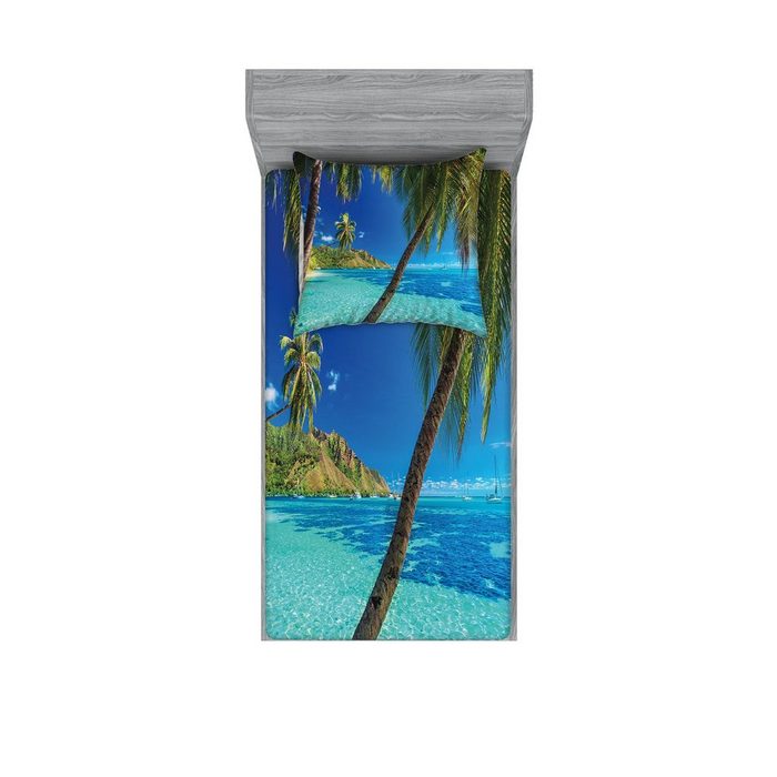 Bettwäsche bedrucktes 2-teiliges Bettwäscheset Abakuhaus Microfaser Tropisch Palmen Meer Strand