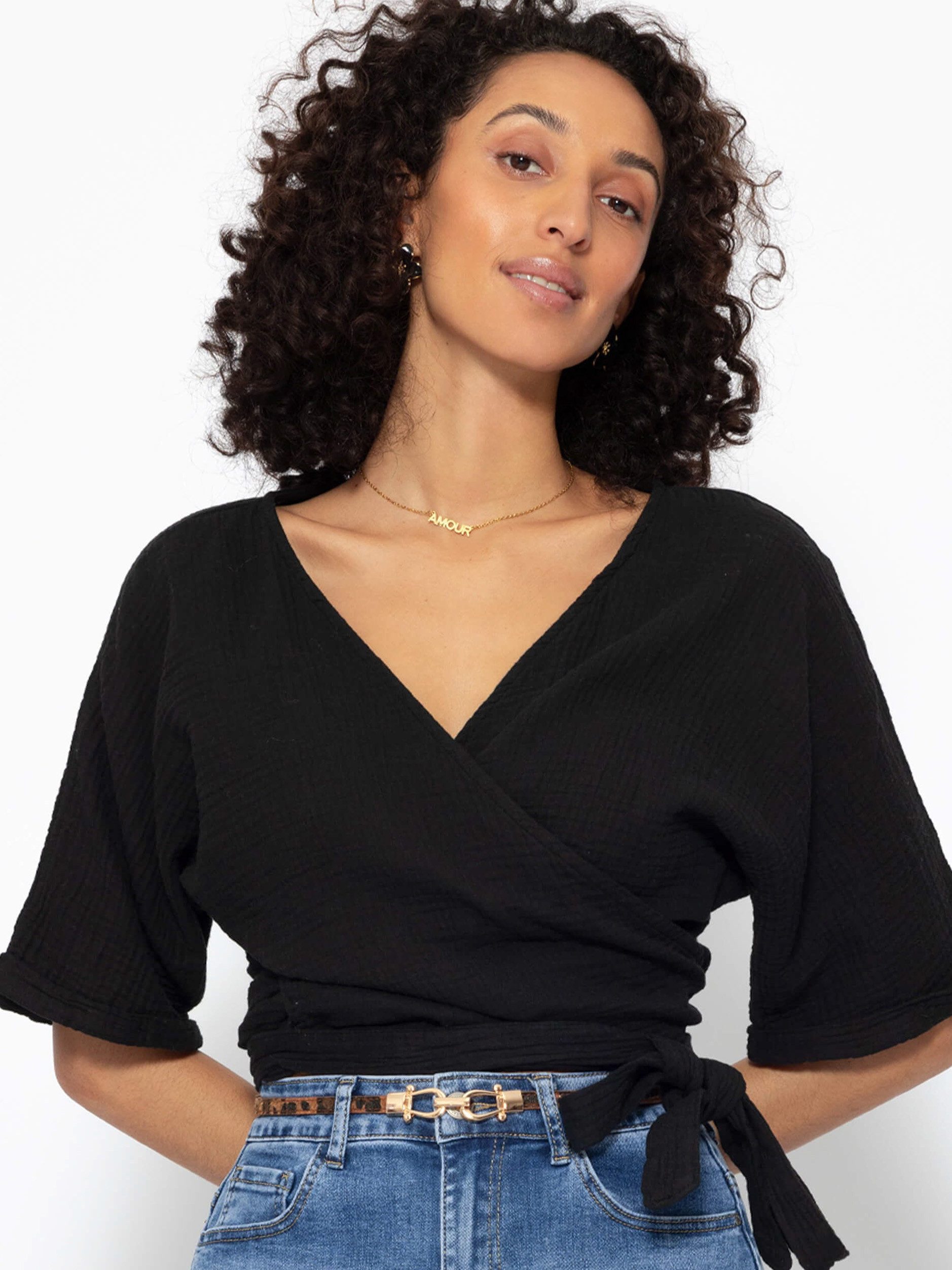 SASSYCLASSY Wickelbluse Musselin Bluse mit Bindeband und lockerer Passform günstig online kaufen