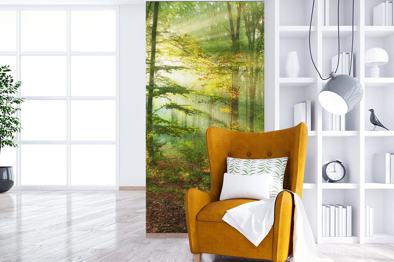 - MuchoWow für St), Vliestapete Herbst, - Bäume bedruckt, (2 - Fototapete Natur Fototapete Küche, Wohnzimmer Schlafzimmer Matt, Sonne - Wald