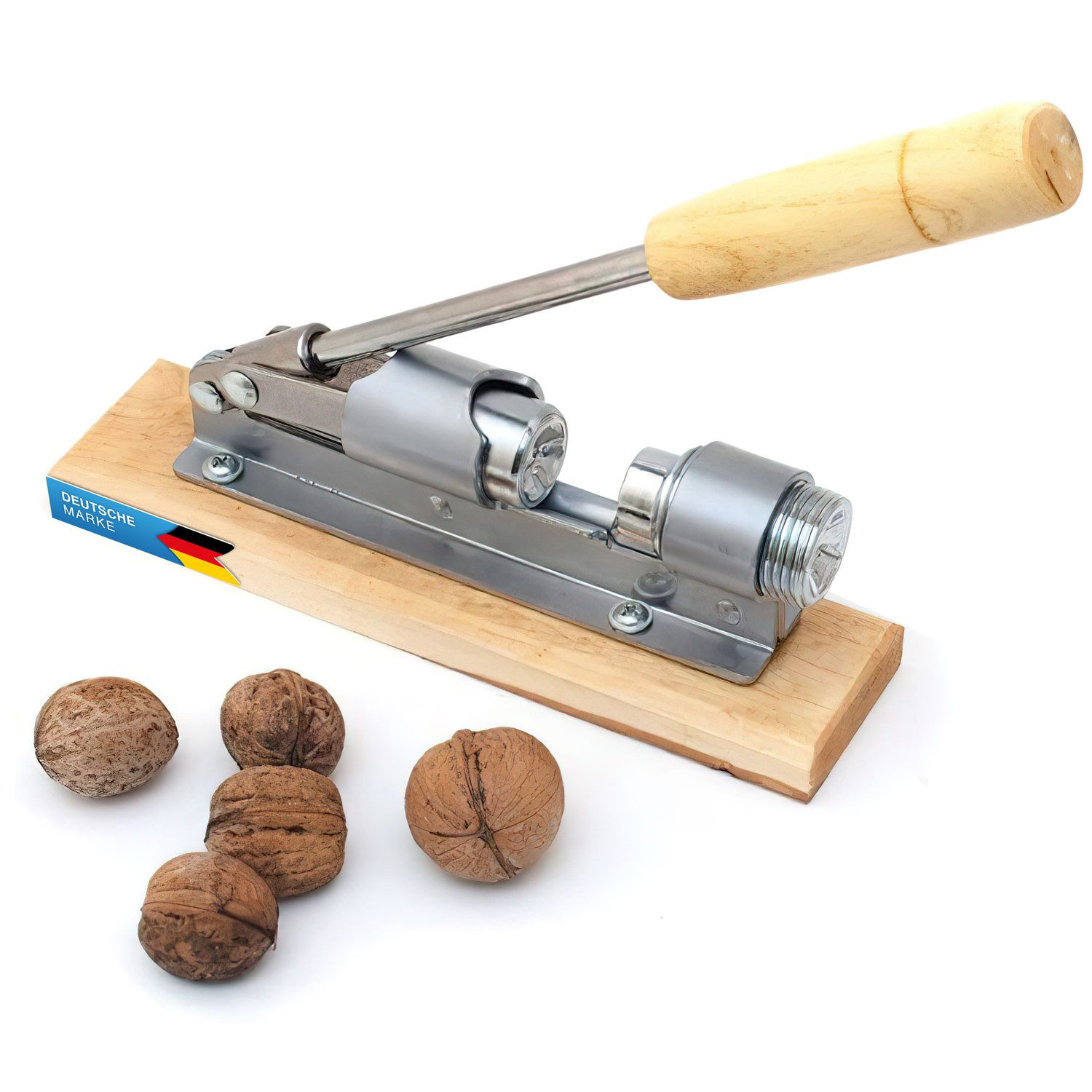 Goods+Gadgets Nussknacker Retro Nussknacker Hebel Edelstahl – Starker Schalenknacker für Nüsse, (Hebel-Knacker), Schalenknacker aus Edelstahl