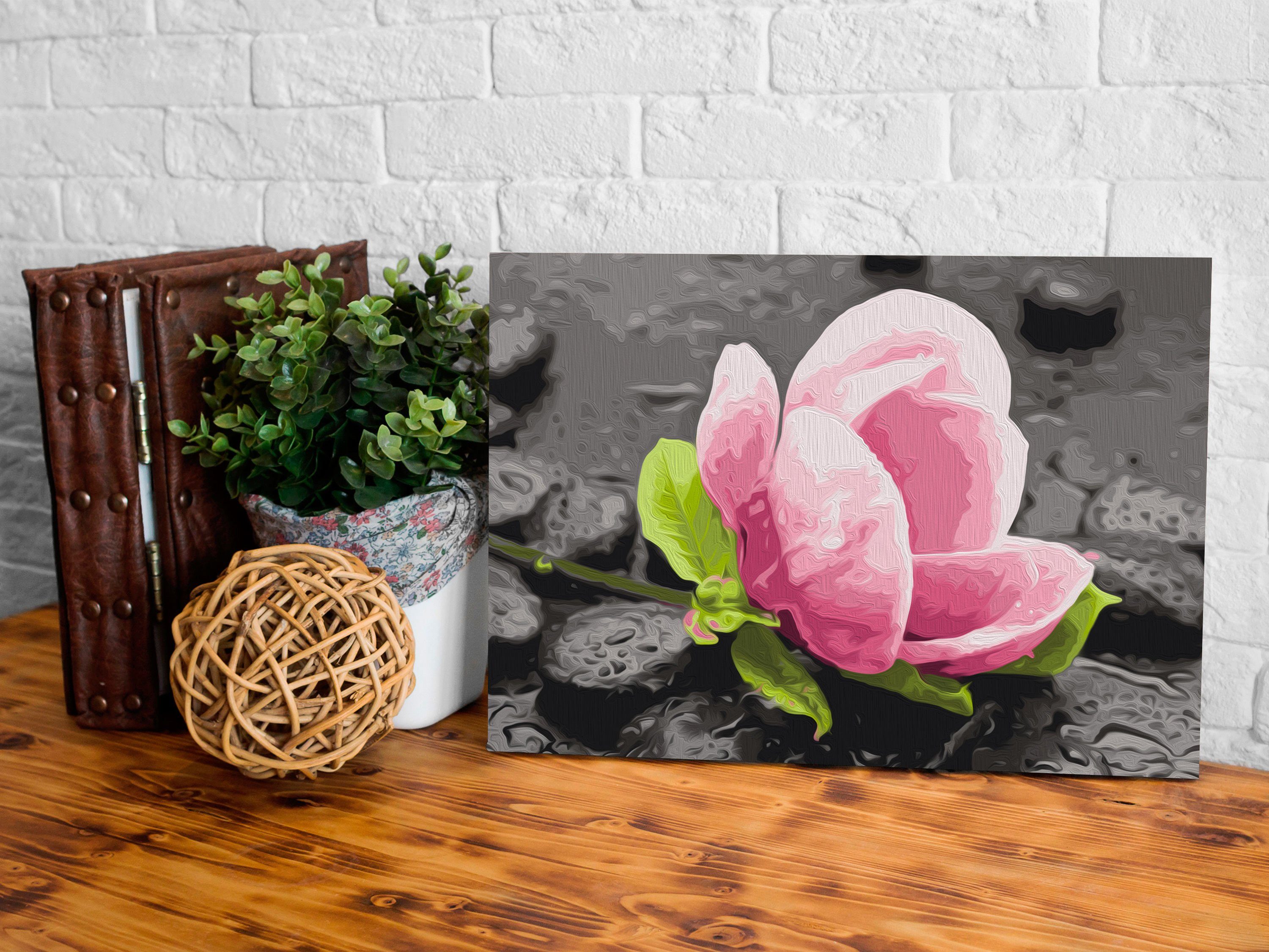 Thumbnail - Artgeist Malen nach Zahlen Pink Flower and Stones
