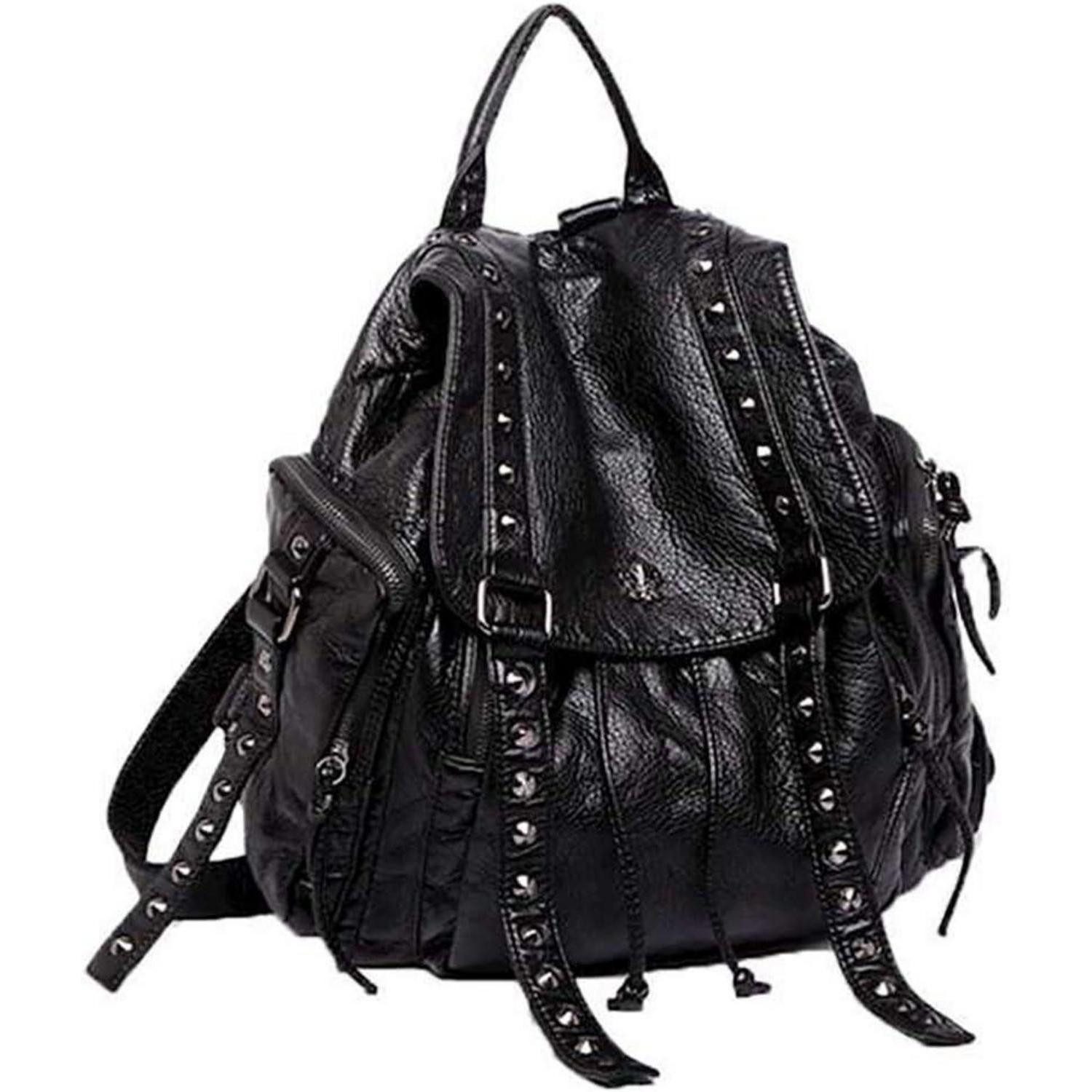 LuxusKollektion Notebook-Rucksack Damen Punk Rucksackhandtasche Niet Schwarz PU Leder Teenager Tag