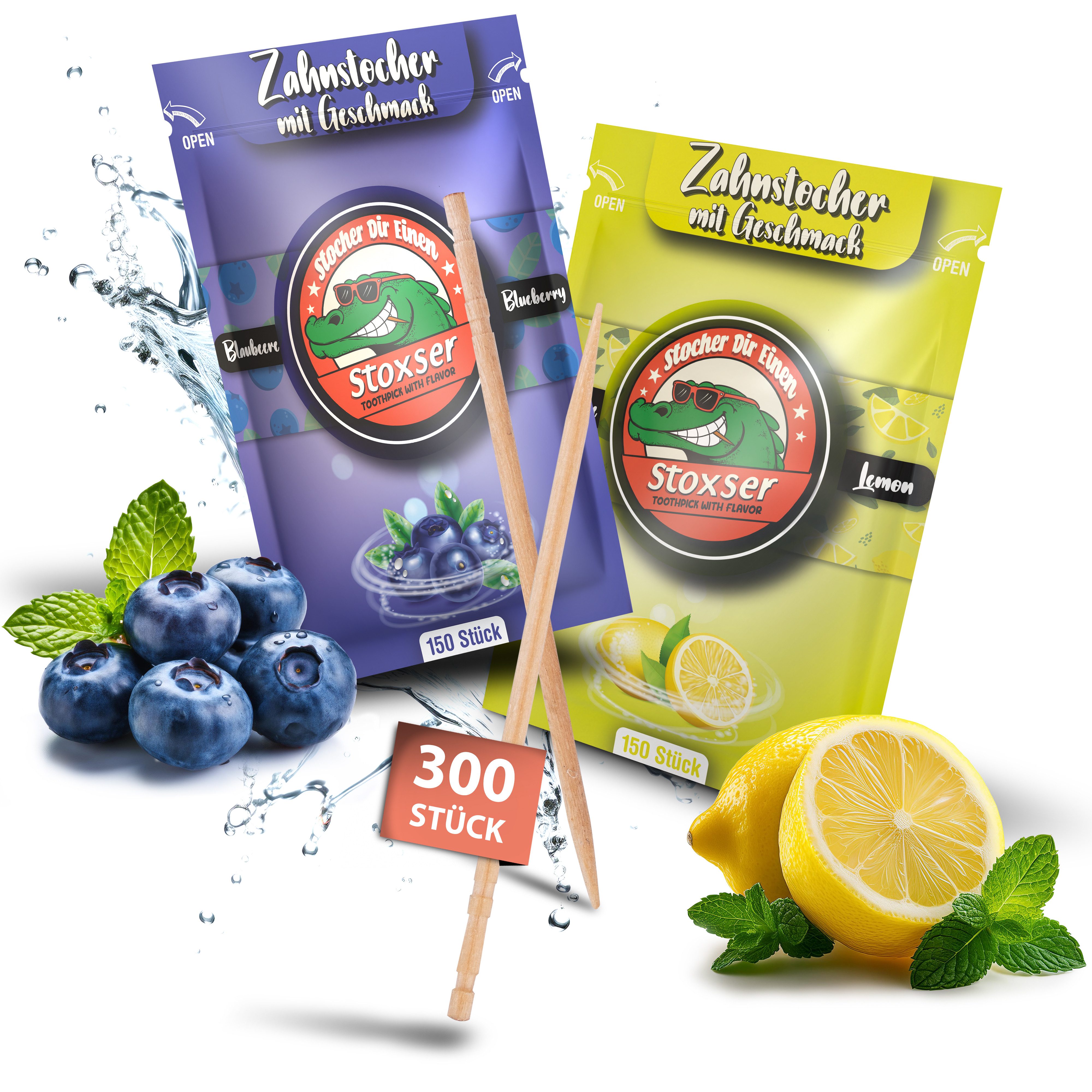 Stoxser Mundpflegecenter Stoxser 300x Zahnstocher mit Geschmack 2er Pack, 300x Zahnstocher mit Geschmack 2er Pack, Kein Kaugummi Unterstützend zu Zahnpasta Zahnseide Zuckerfrei