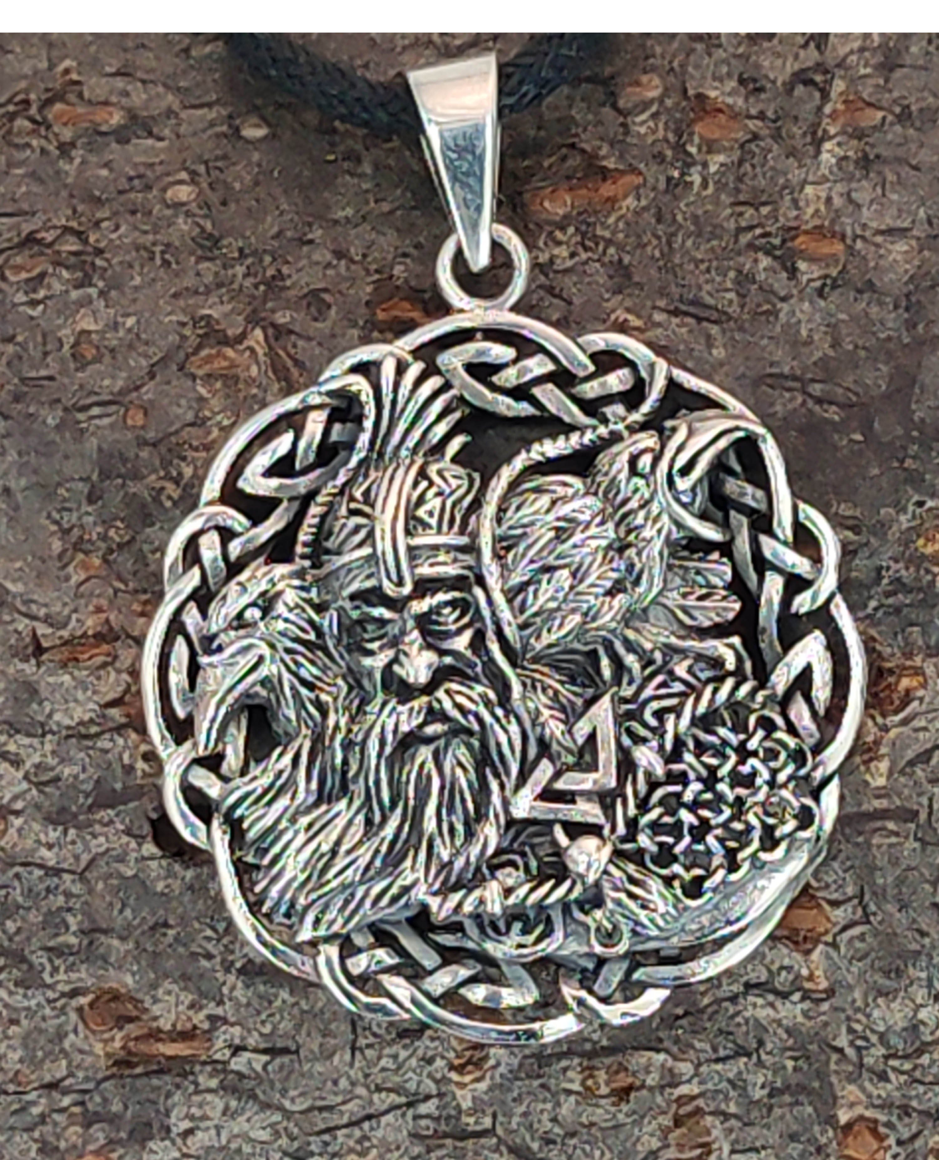 Munin 925 Hugin Kettenanhänger of Leather Wikinger mit Raben Silber Anhänger Göttervater Odin Kiss Gott