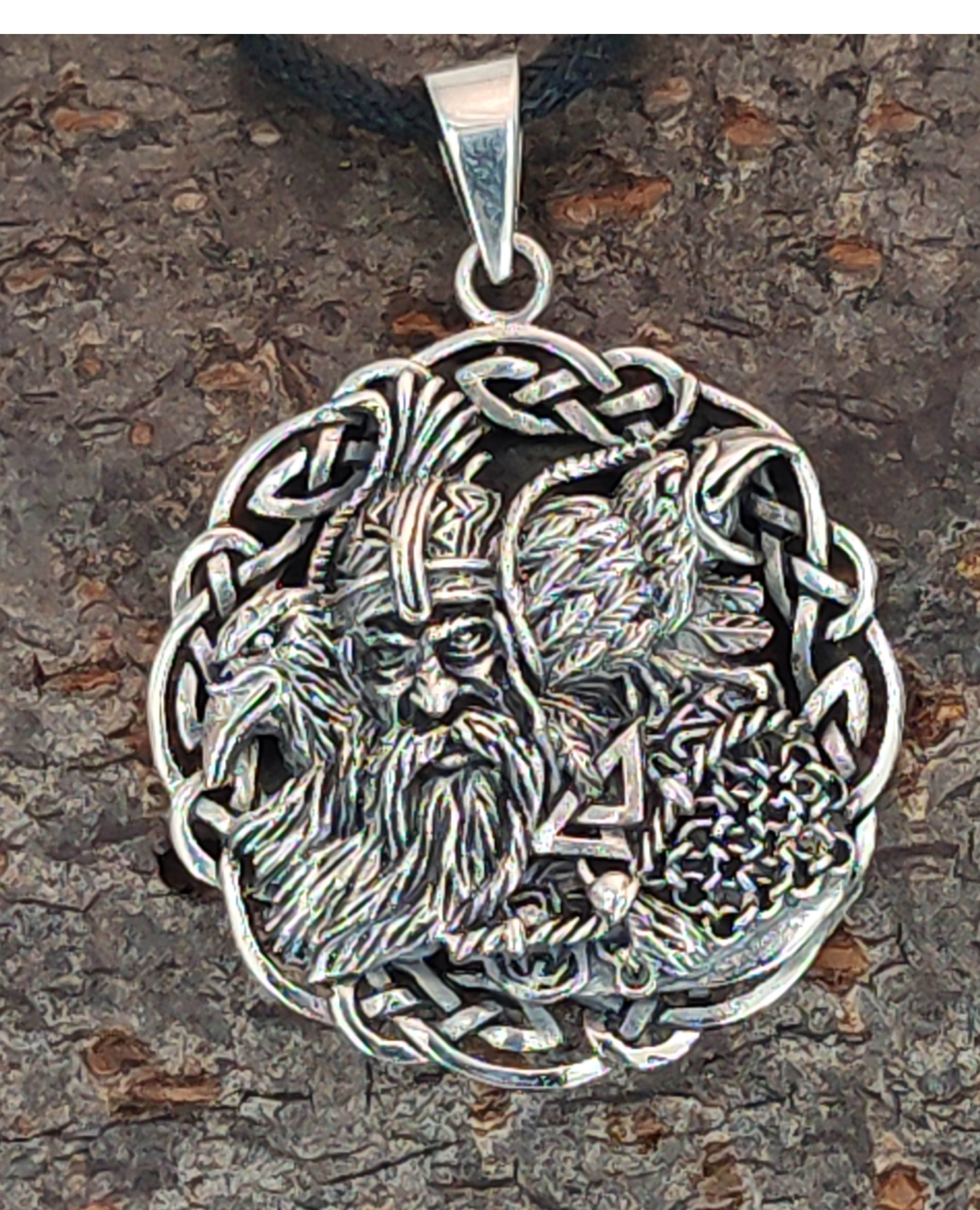 Kiss of Leather Kettenanhänger Odin mit Raben Anhänger 925 Silber Wikinger Gott Hugin Munin Götter