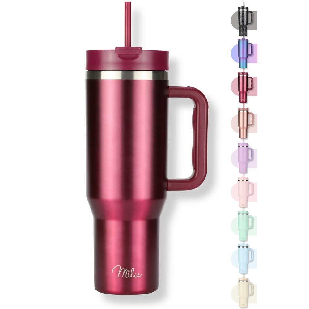 Milu Thermobecher Edelstahl Tumbler To Go 1200 ml, mit Strohhalm und Henkel