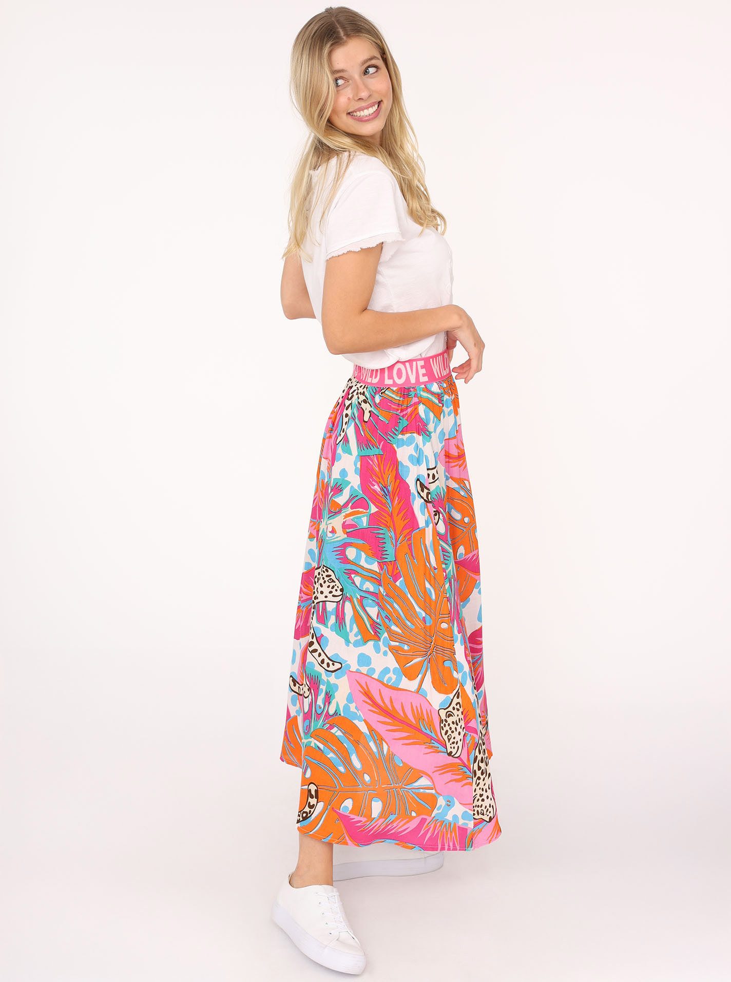 Zwillingsherz Maxirock "Dschungel Leopard" Animal-Print, bunten Blättern, S günstig online kaufen