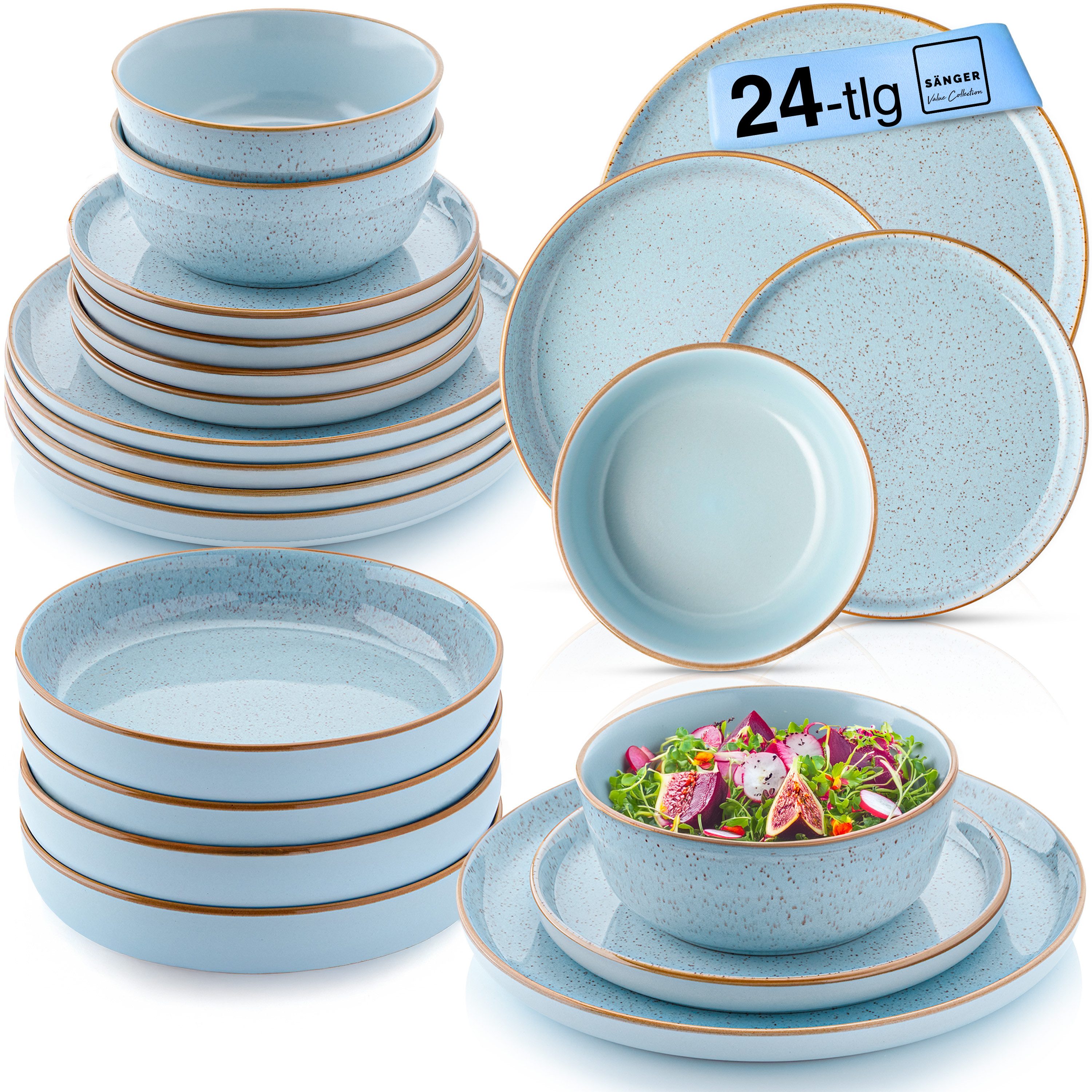 SÄNGER Tafelservice Rio Geschirrset (24-tlg), 6 Personen, Steingut, Handmade, Lagune, Erweiterbar, VALUE COLLECTION