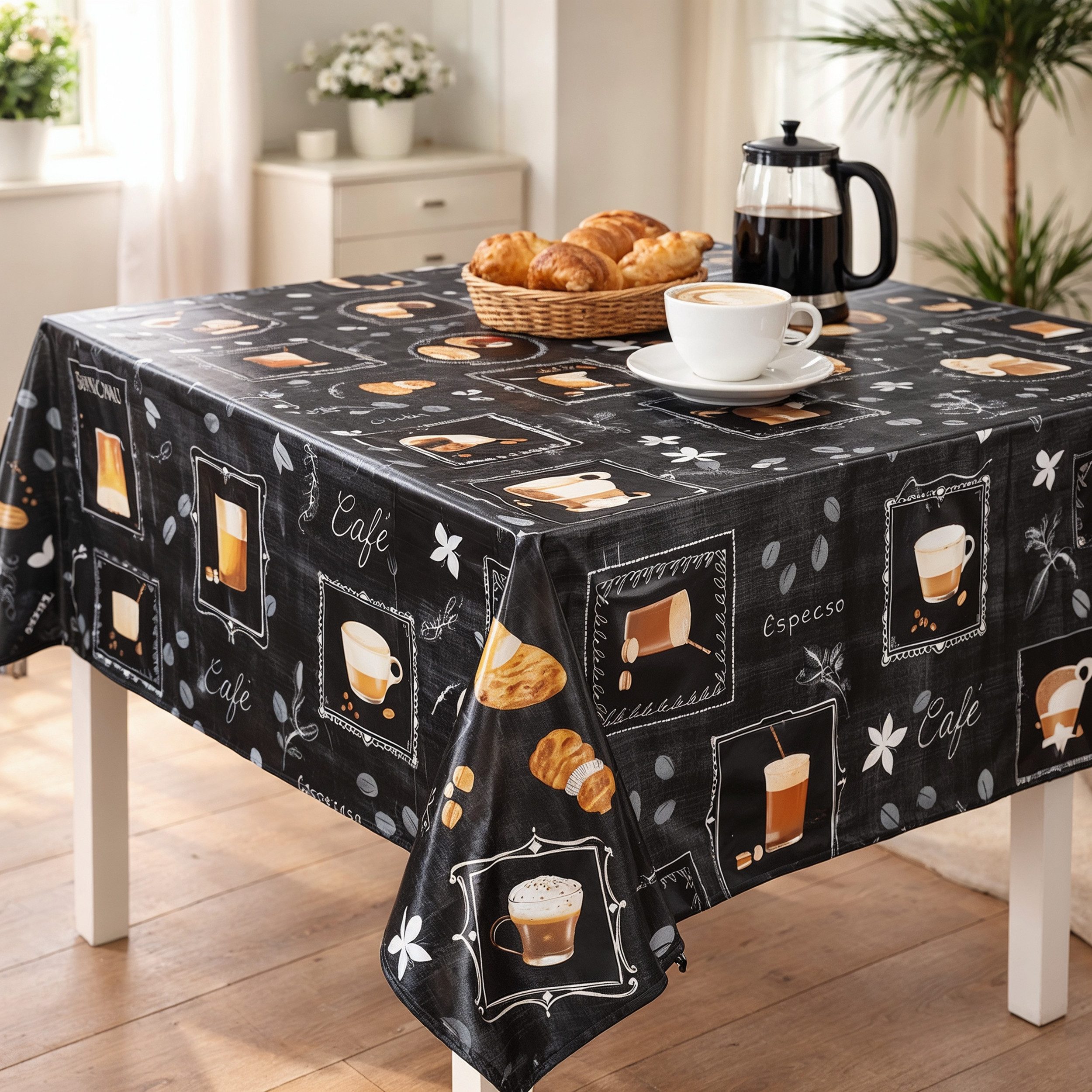 Melody Gartentischdecke Wachstuchtischdecke Tischdecke Gartentischdecke Kaffee Kuchen schwarz, fleckenabweisend, abwischbar, wasserfest, fleckschutz